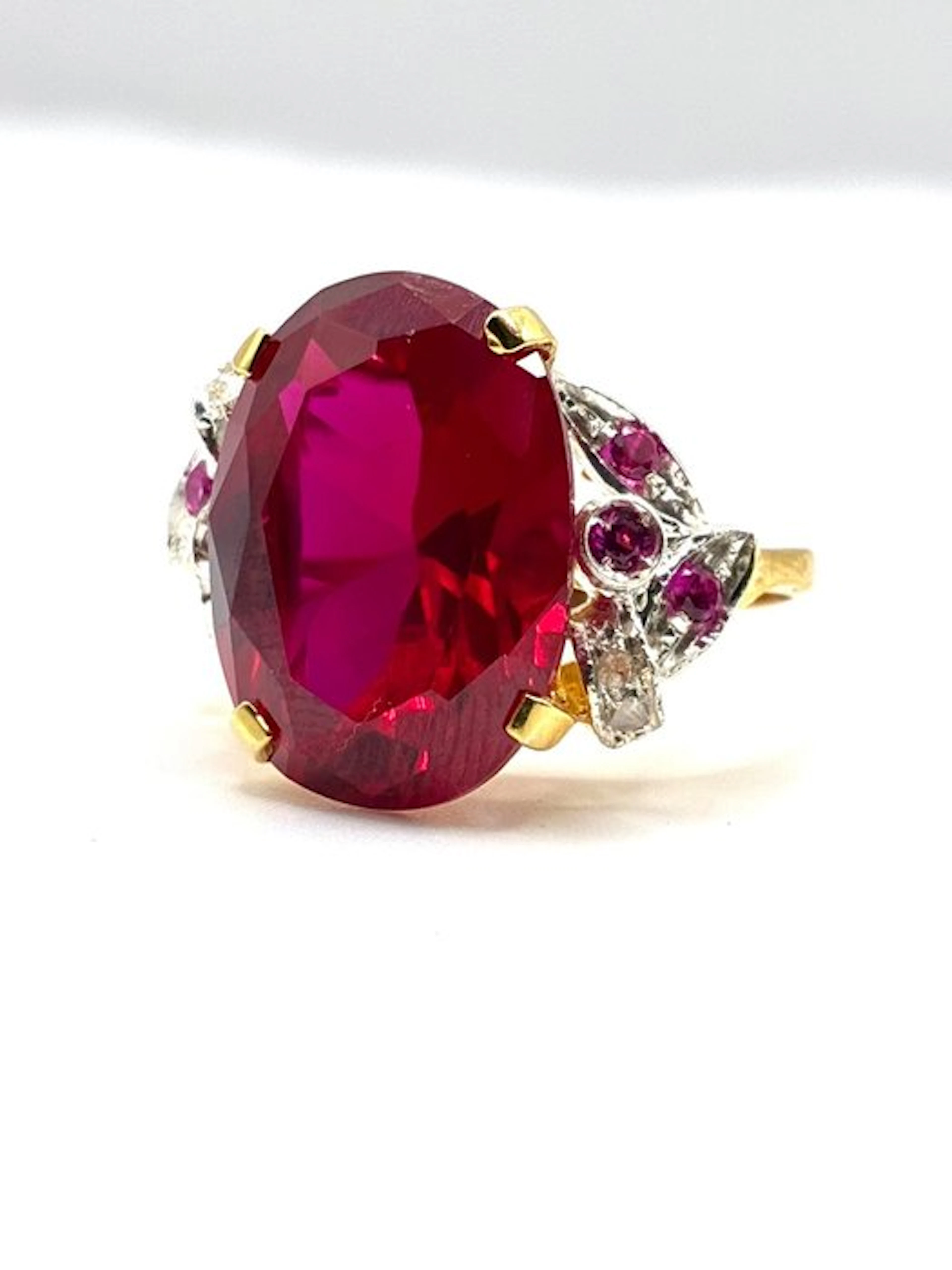 No reserve price - Ring - 9 kt. Yellow gold, Silver Ruby - Diamond - Rubini