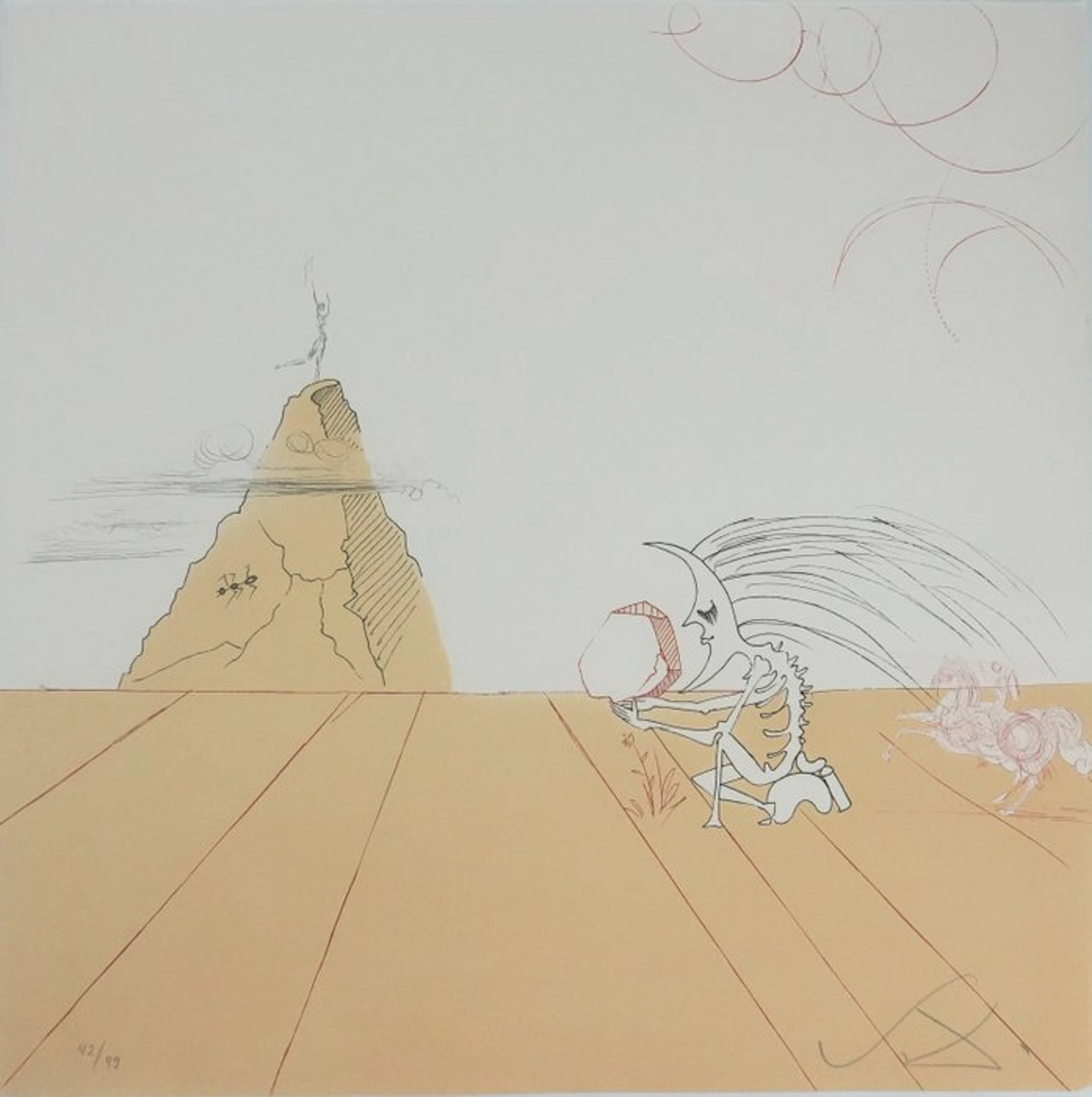 Salvador Dali (1904-1989) - Paysage ibérique : Homme surréaliste et Cavalier