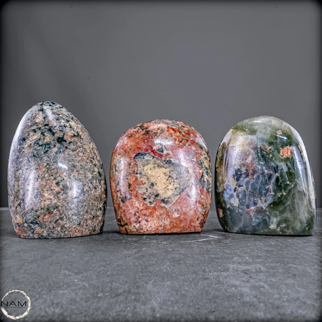 Green Flower Agate Freeforms – An expressive trio with...