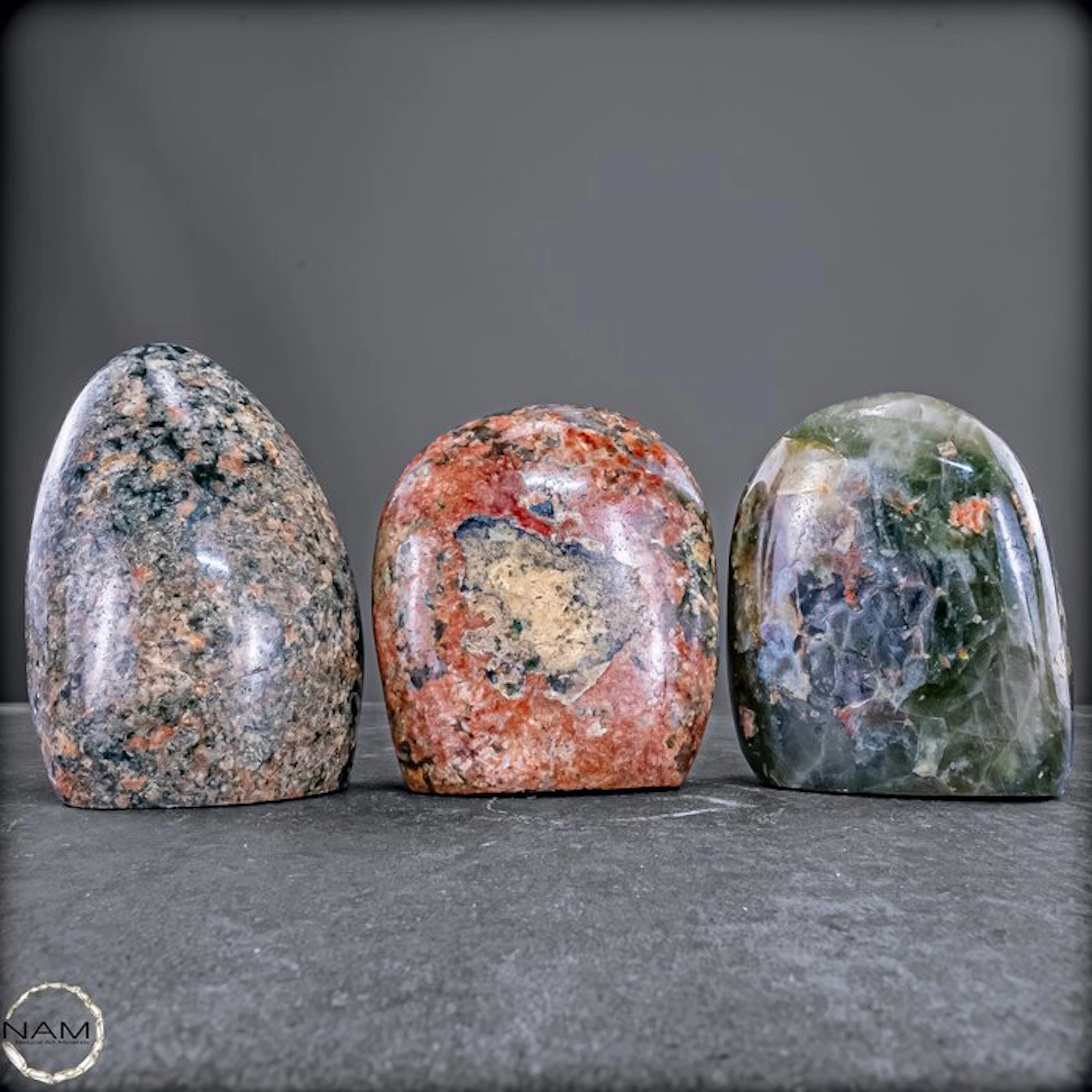 Green Flower Agate Freeforms – An expressive trio with...