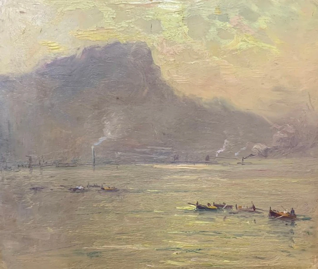 Nicolas De Corsi (1882-1956) - Paesaggio marino con pescatori