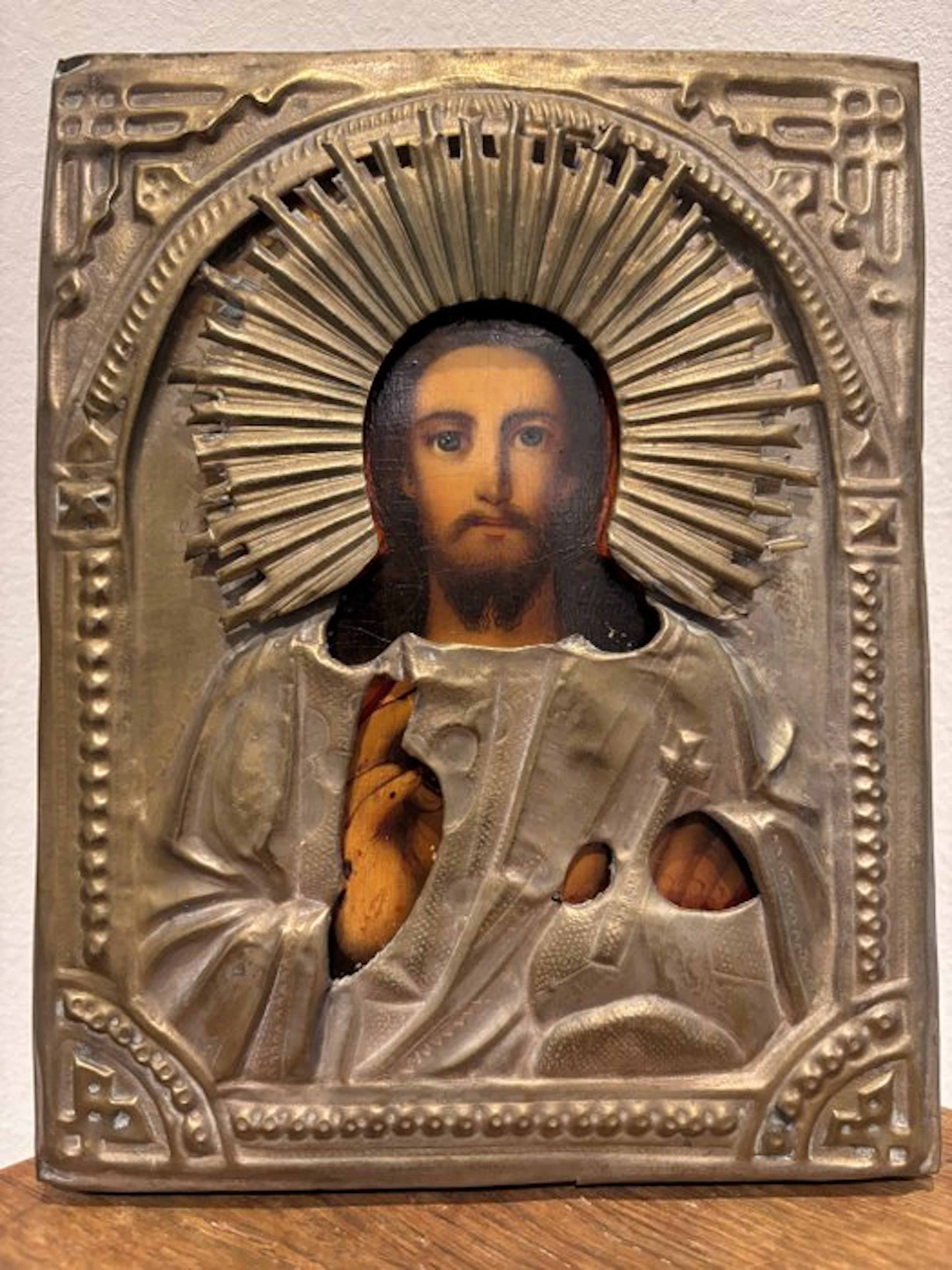Icon - Christ Pantocrator - Wood, Brass