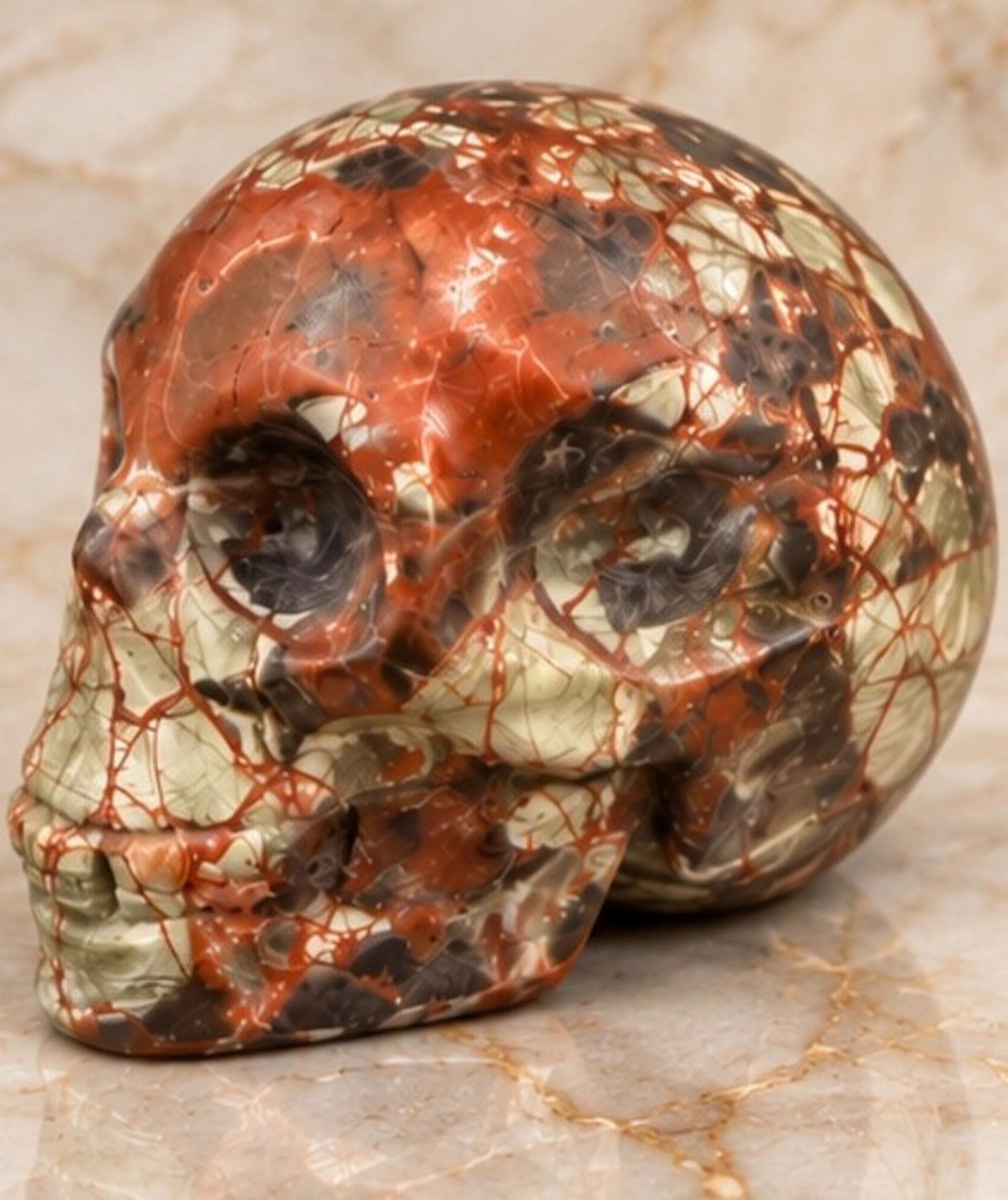 Figure - Hand-Carved Red Agate Skull – Natural Stone Sculpture