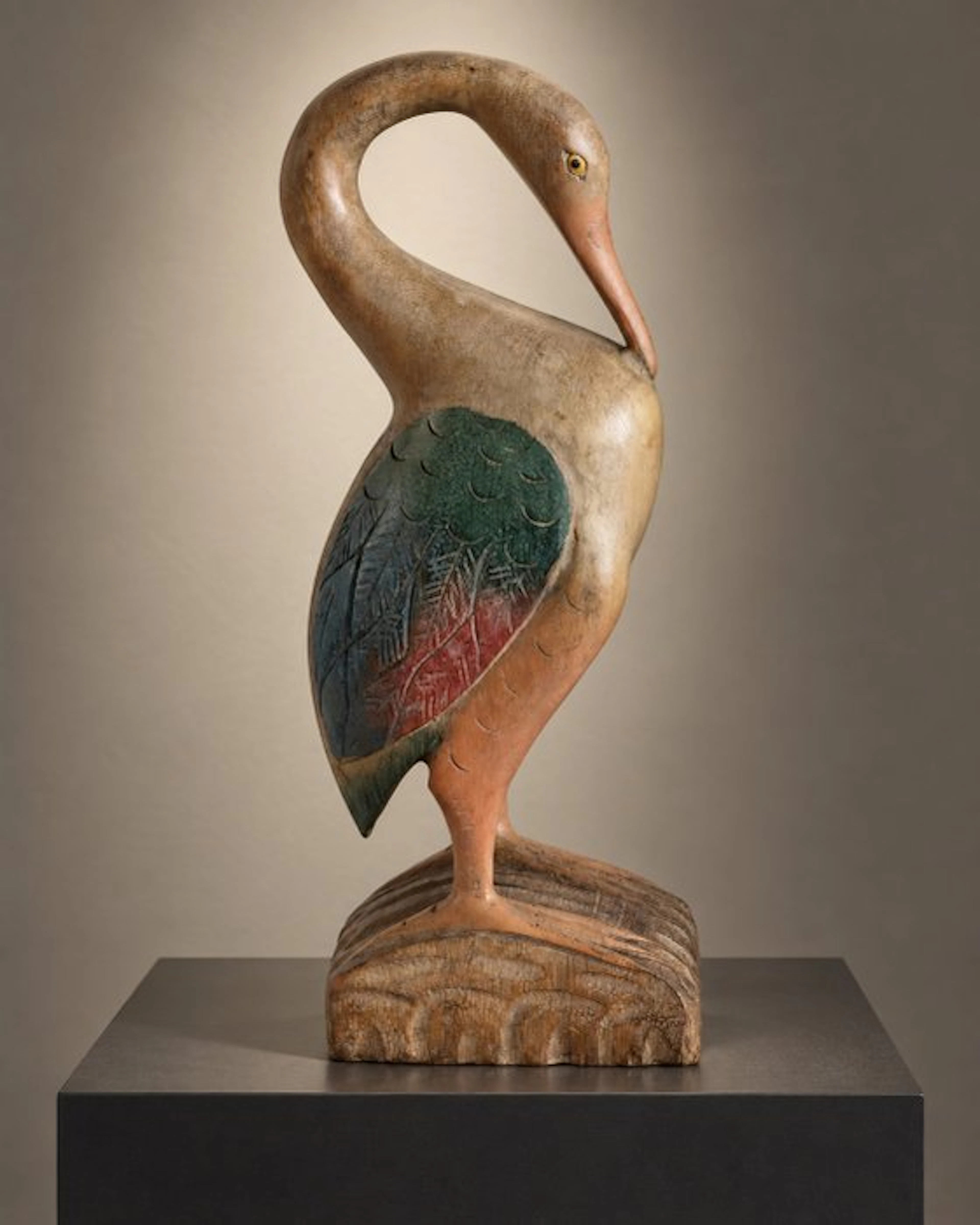 Statue, Vintage polychroom houten vogelbeeld - 33 cm - Wood - 1960