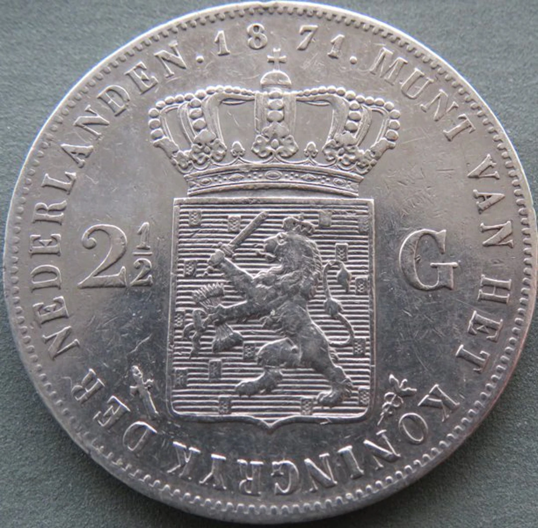 Netherlands. Willem III. 2 1/2 Gulden 1871 (No reserve price)