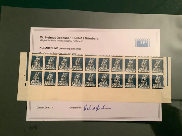 German Empire 1920 - 30 Pf in a block of 20 with shifted...