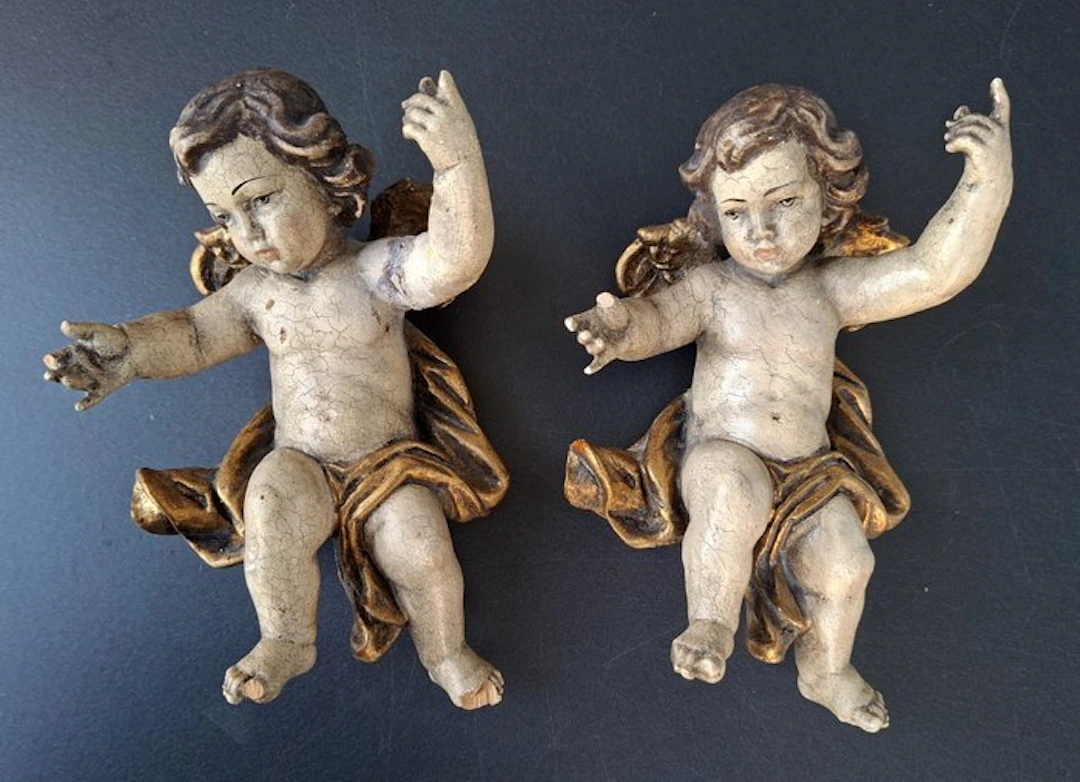 Südtirol 2 x Engel Putte ca. 21cm - Figure - Wood