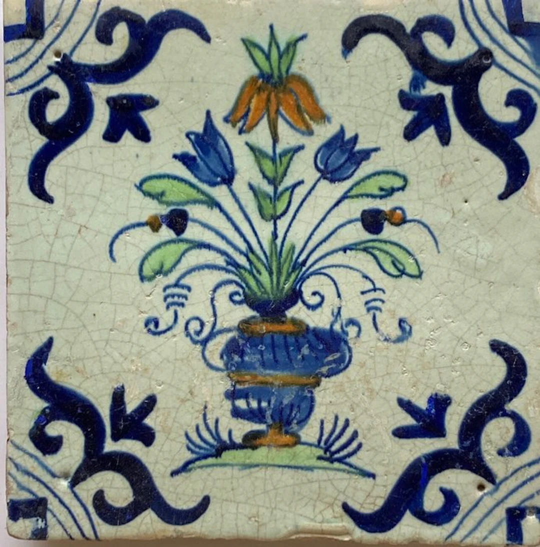 Tile - Multicolored flower tile - 1600-1650 - Majolica tile
