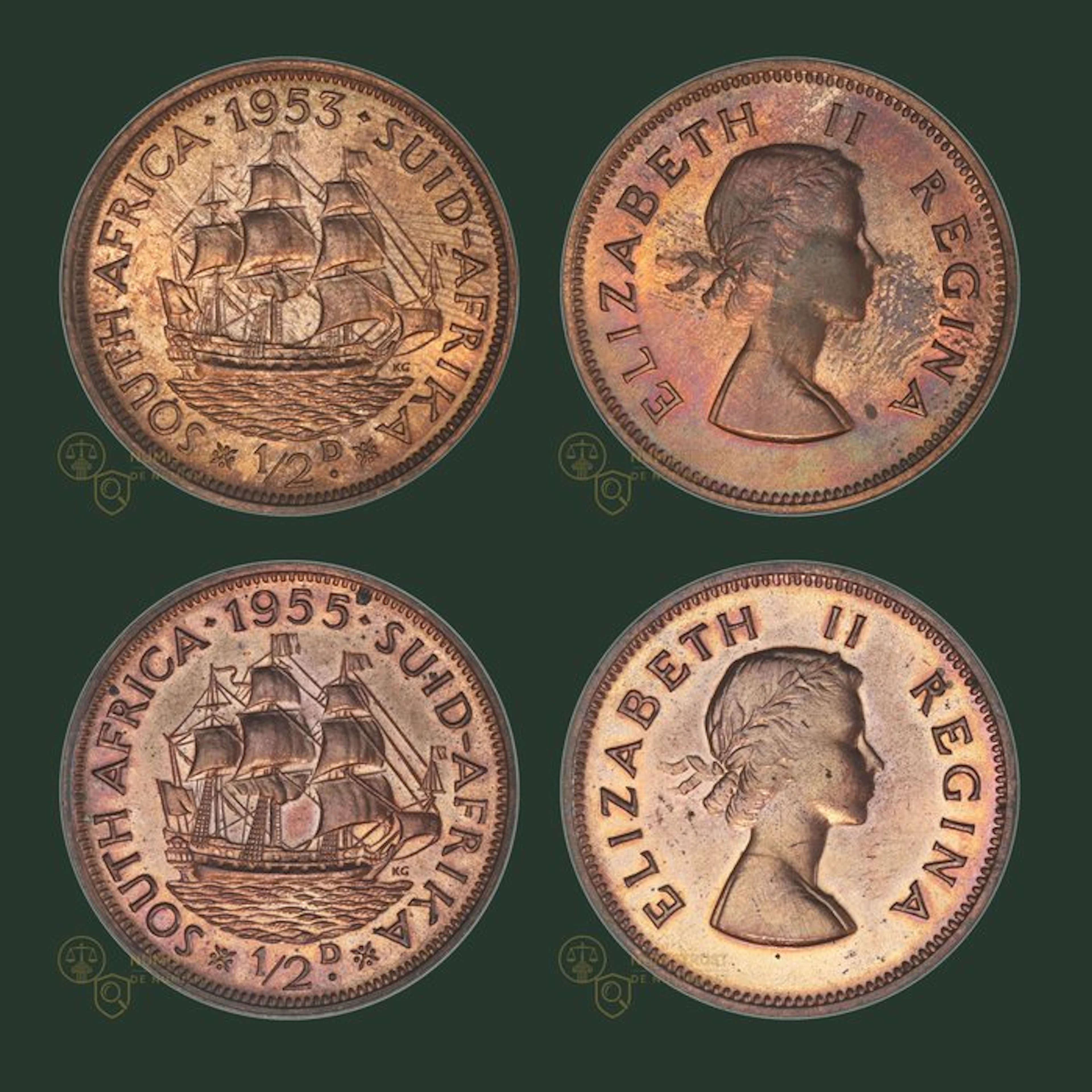 South Africa. 1/2 Penny 1953 & 1955 TOPKWALITEIT (No reserve price)