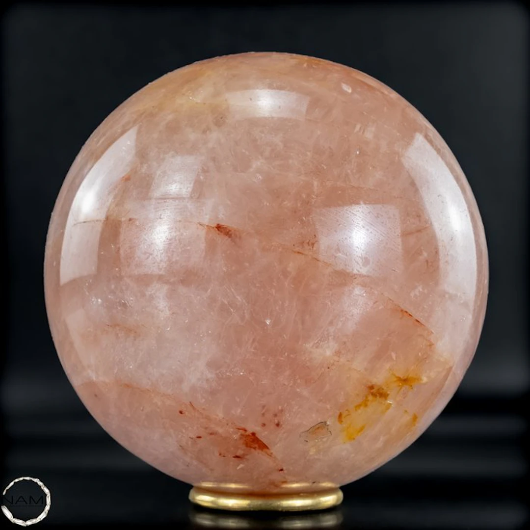 Breathtaking fire quartz sphere – fascinating red mineral veins