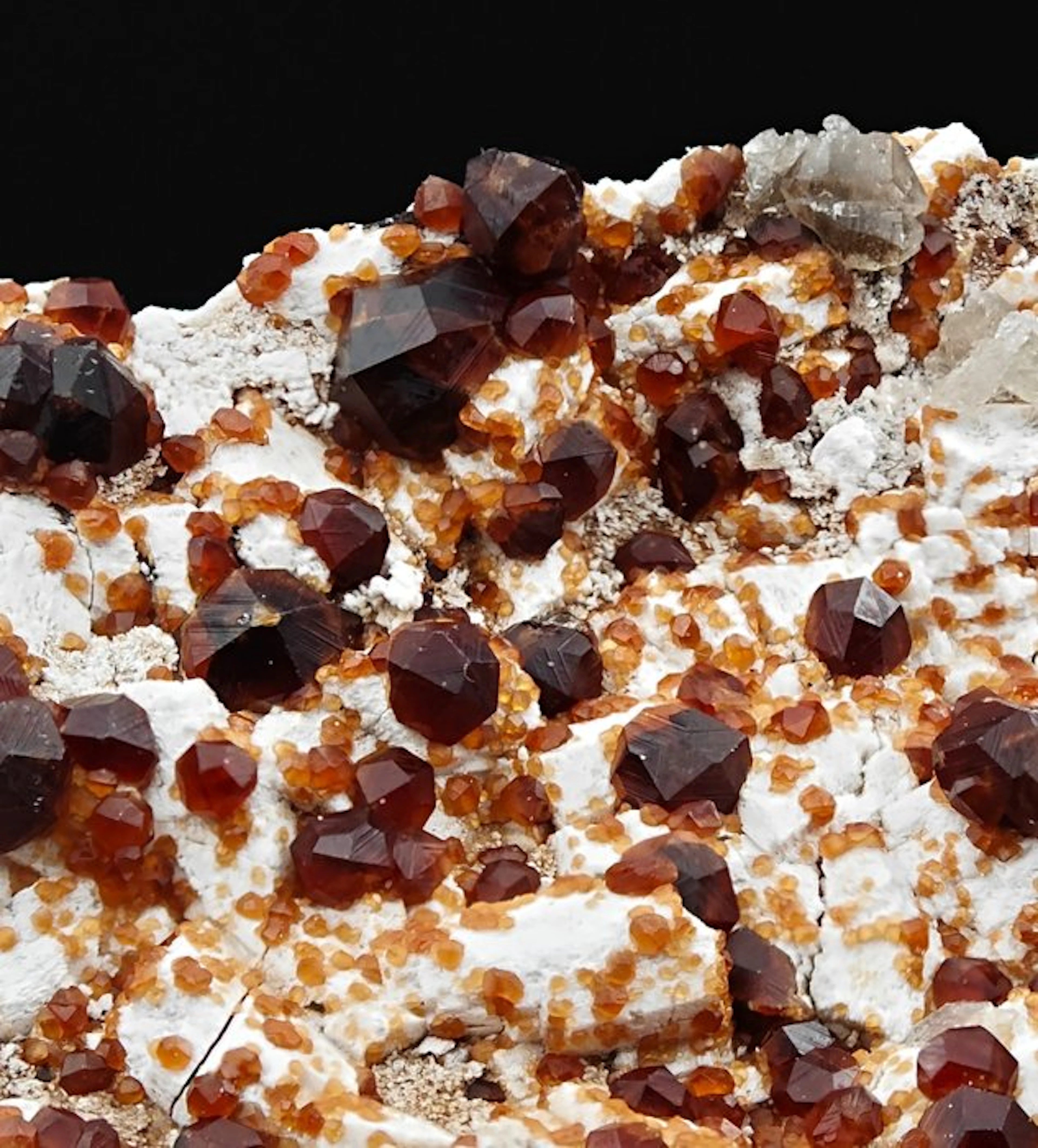COARSE RED AND ORANGE SPESSARTINE with QUARTZ Crystals on...