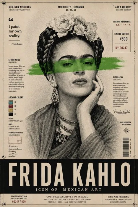 Eric Brumette - FRIDA KAHLO GREEN PAPER - Toile L