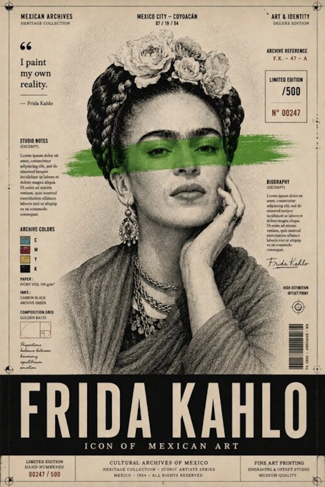 Eric Brumette - FRIDA KAHLO GREEN PAPER - Toile L