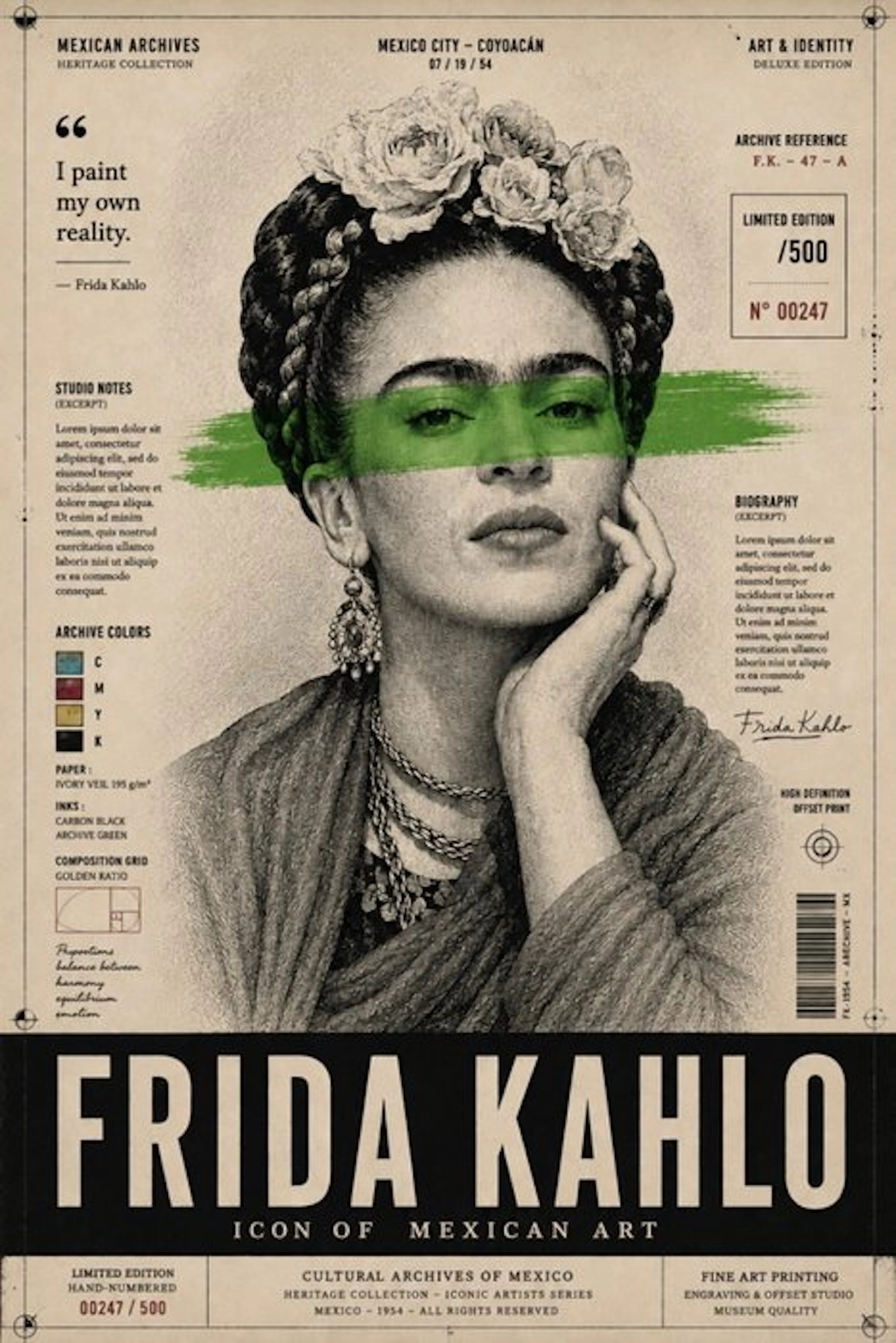 Eric Brumette - FRIDA KAHLO GREEN PAPER - Toile L