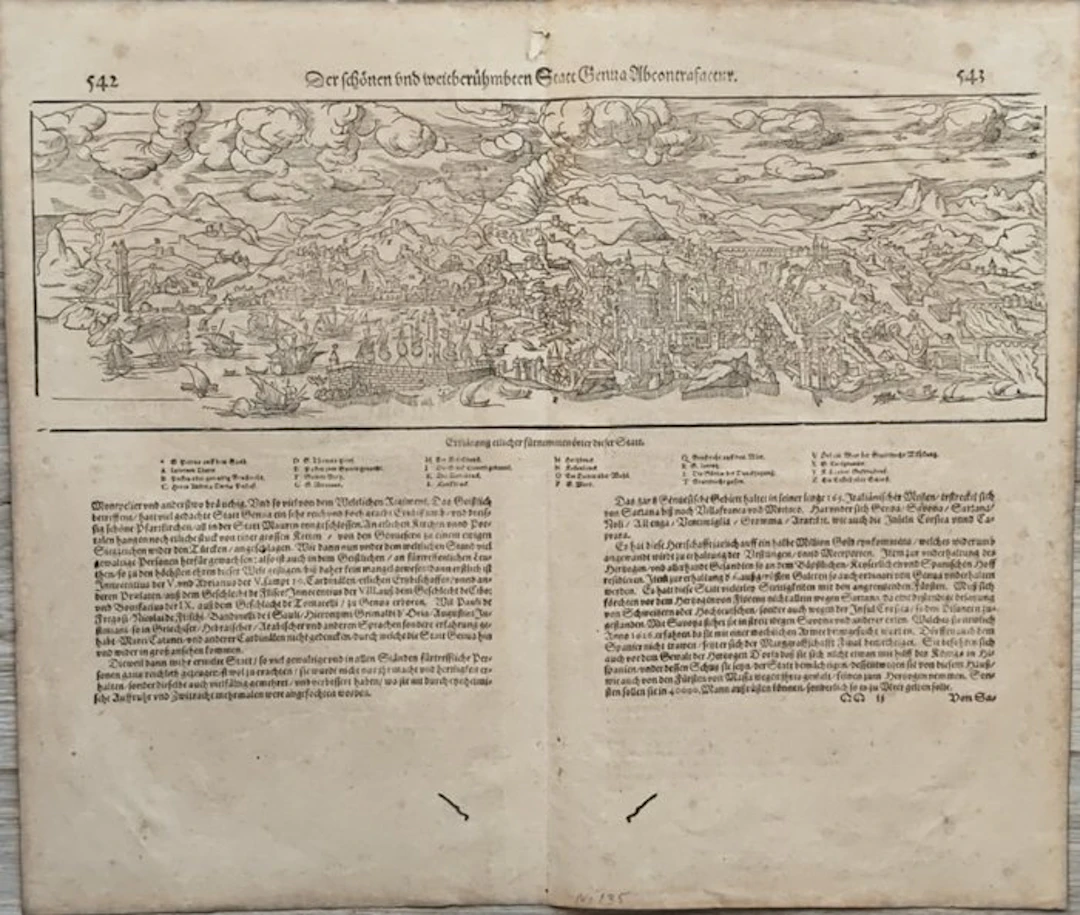 - a bird's-eye view of the city of Genoa; Sebastian Münster (1488 /1552)