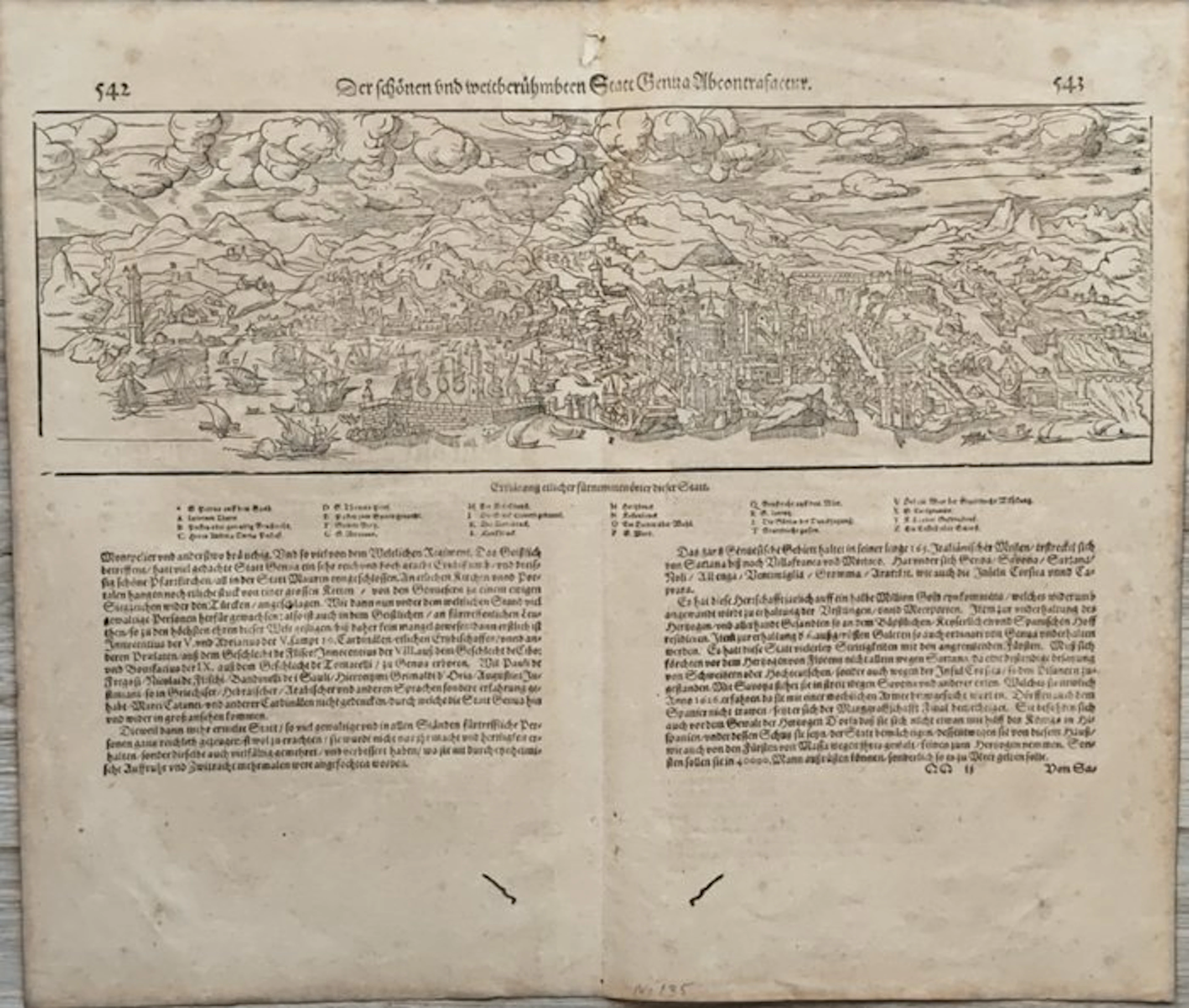 - a bird's-eye view of the city of Genoa; Sebastian Münster (1488 /1552)