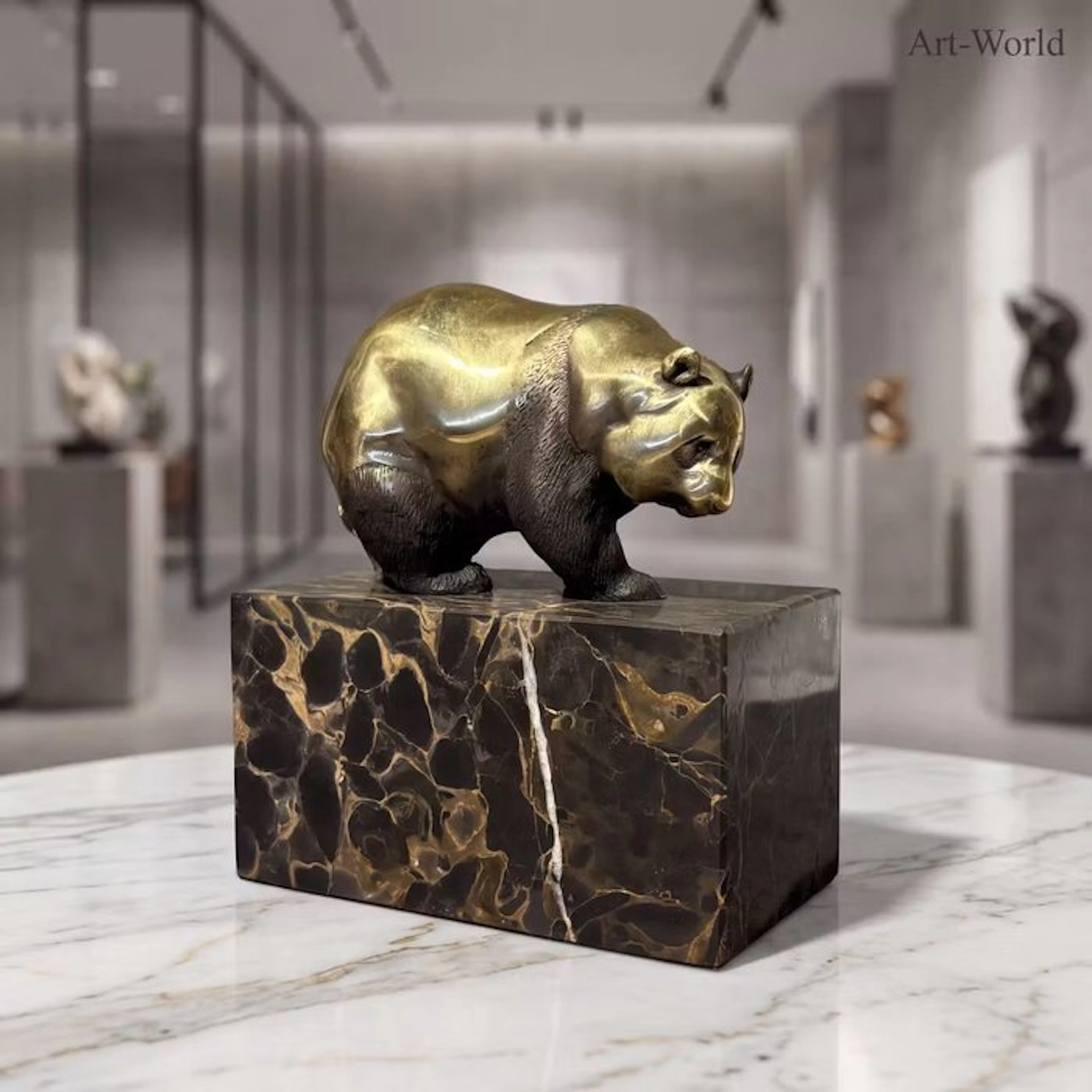Statue, Lopende panda. Naar: Milo - 14 cm - Bronze, Marble
