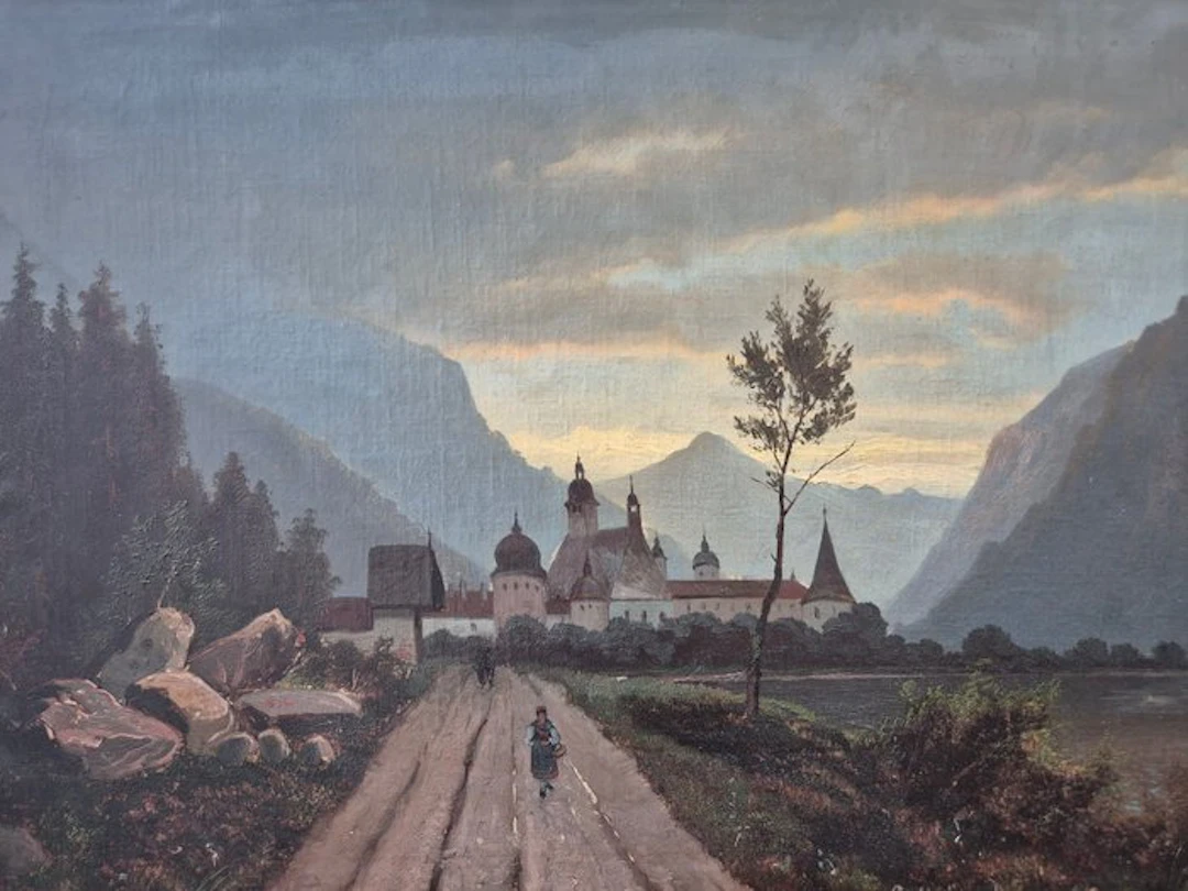 C. Meijer (XIX) - Kloster in den Bergen im Abendlicht