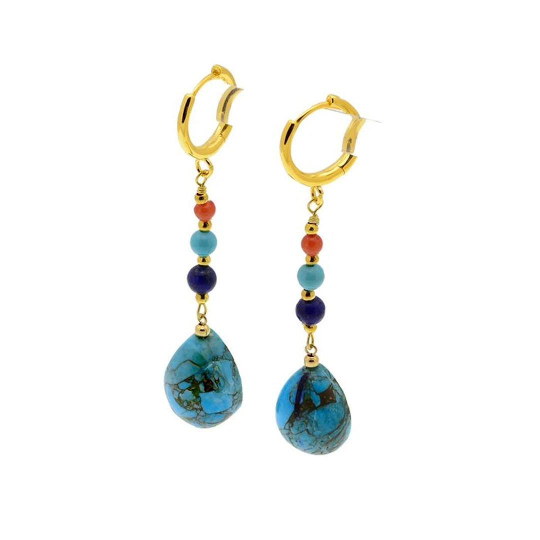 Turquoise - Silver - Earrings - Coral - Turquoise