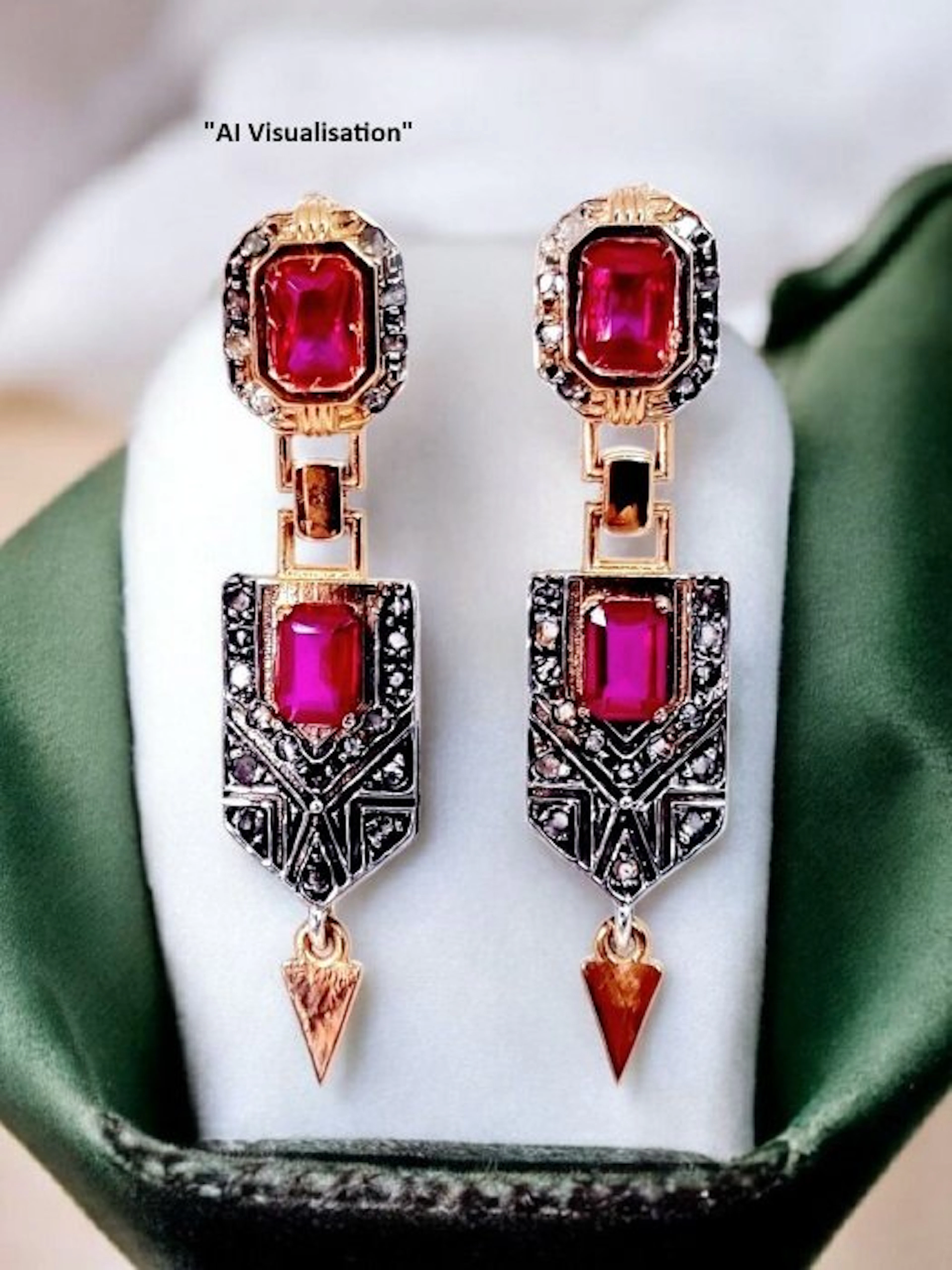 No reserve price - Earrings - 9 kt. Silver, Rose gold Ruby - Diamond