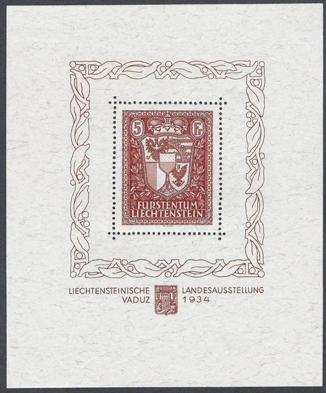 Liechtenstein 1934 - Vaduz philatelic exhibition sheet - N. 1