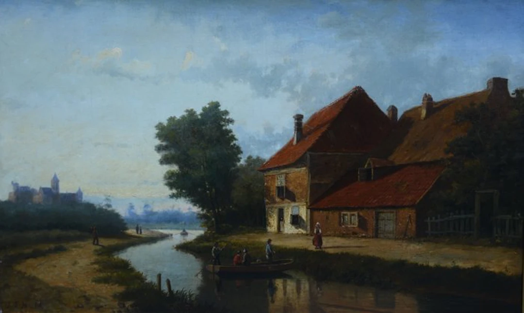 Johannes Frederik Hulk (1829-1911) - Rivierlandschap met boot