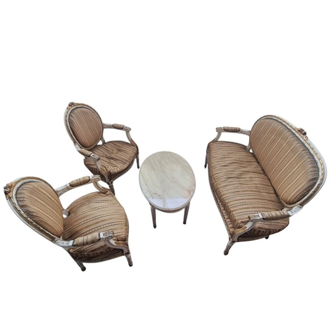 Seating group (4) - Gilt wood, Hardwood, Marble - Louis XV Living Room