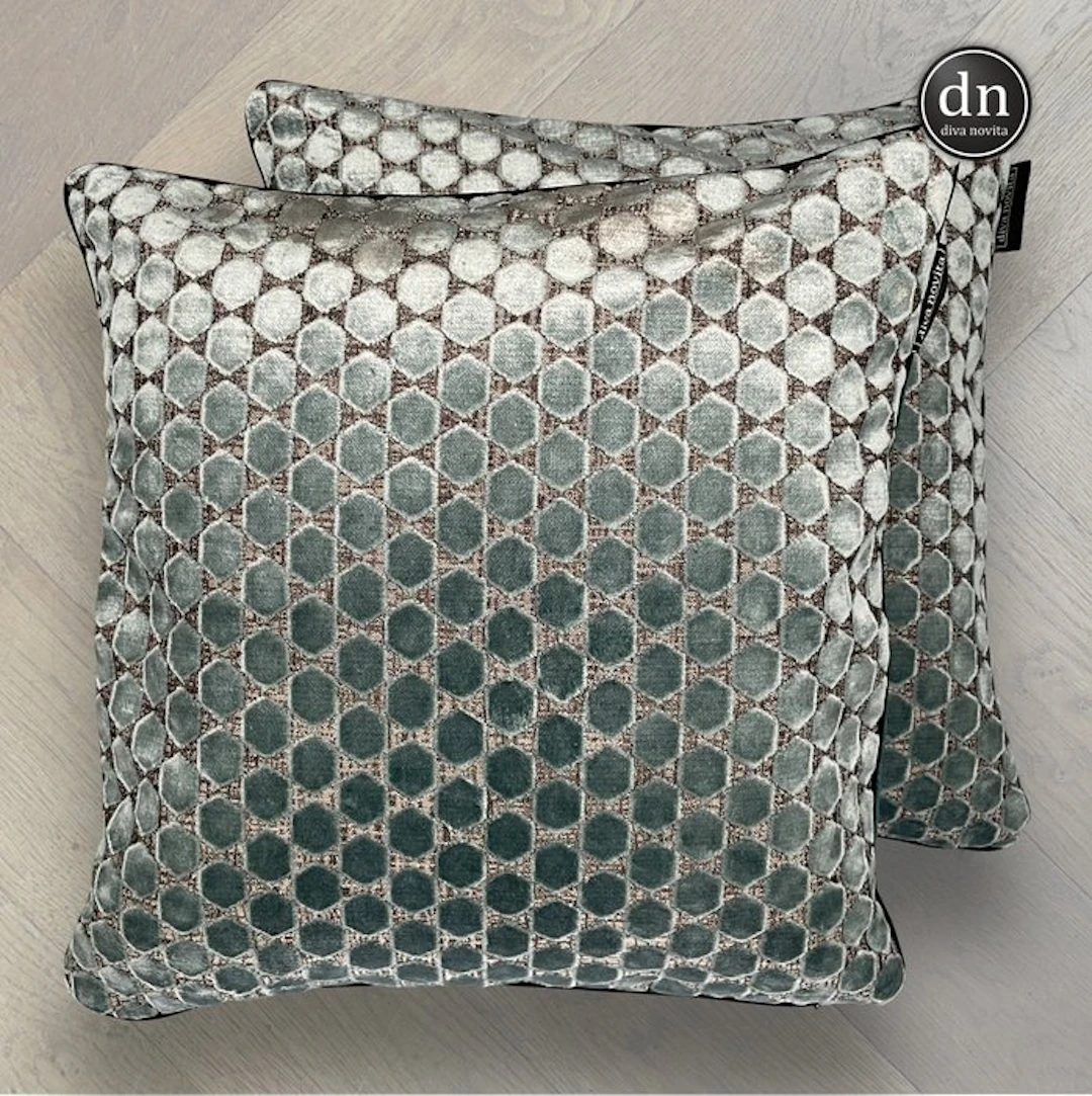 Rubelli - Premium sized Set of 2 - Petrol Hexagon Velvet - Cushion