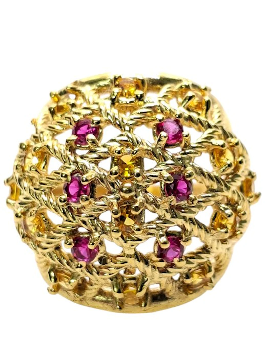 No reserve price - Ring - 9 kt. Silver, Yellow gold Ruby - Topaz