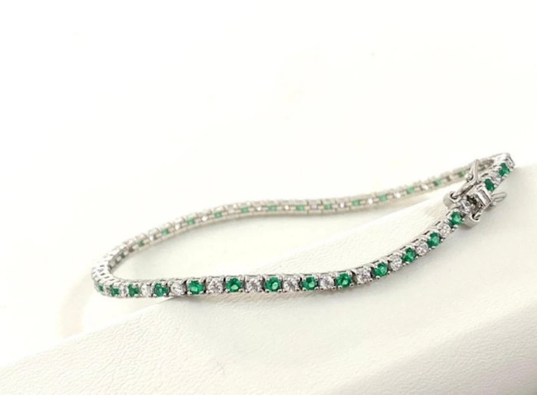 No reserve price - Bracelet Silver - 1.50ct. tw. Emerald - Diamond