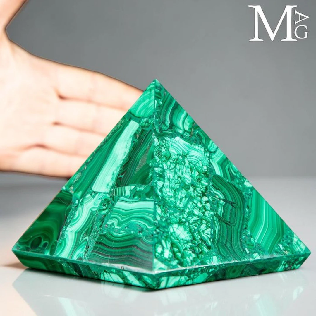 Green Malachite Pyramid A Pyramid Showcasing Botryoidal...