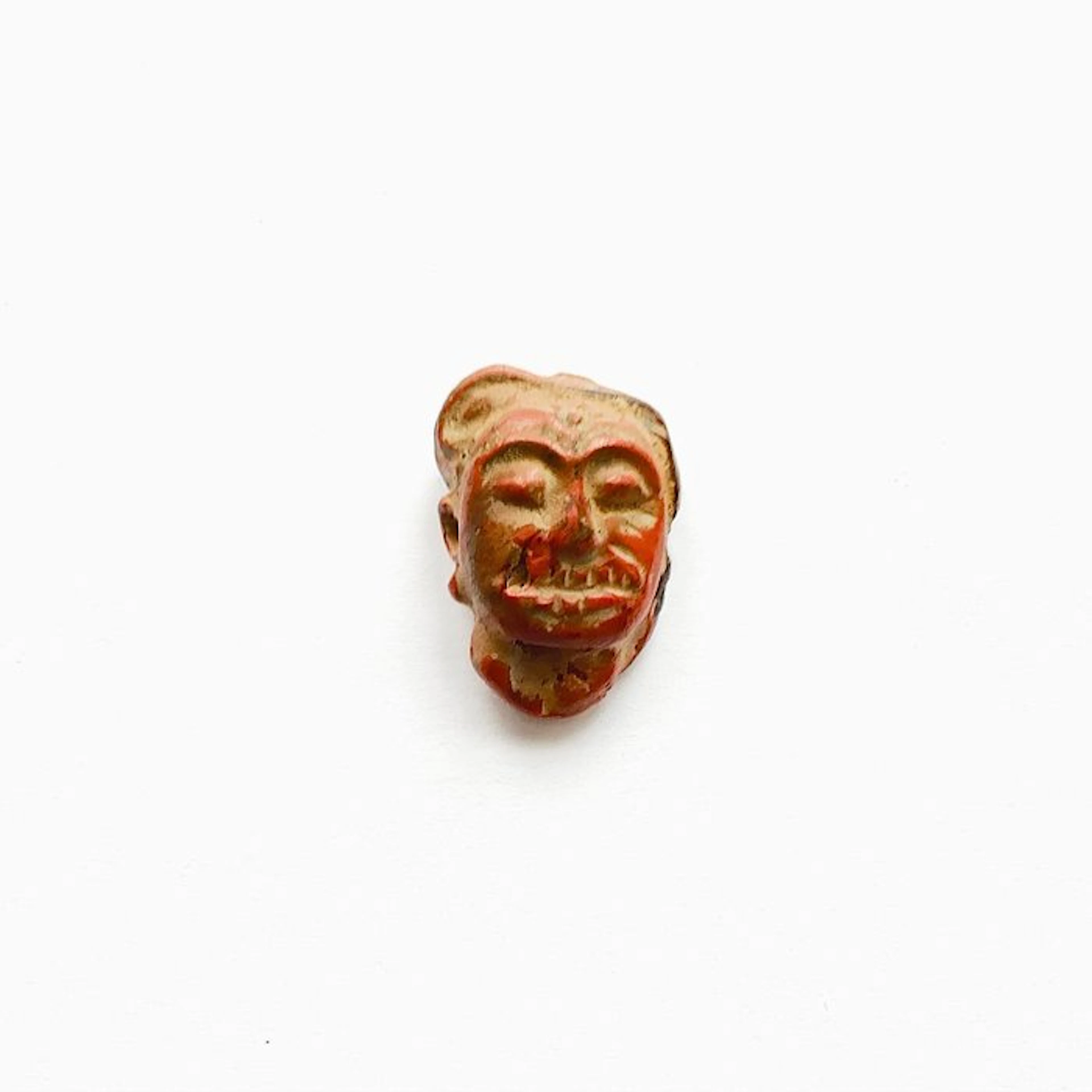 Bactrian Archaic Glass XS Monster Deity Head Bead Talisman - 16 mm
