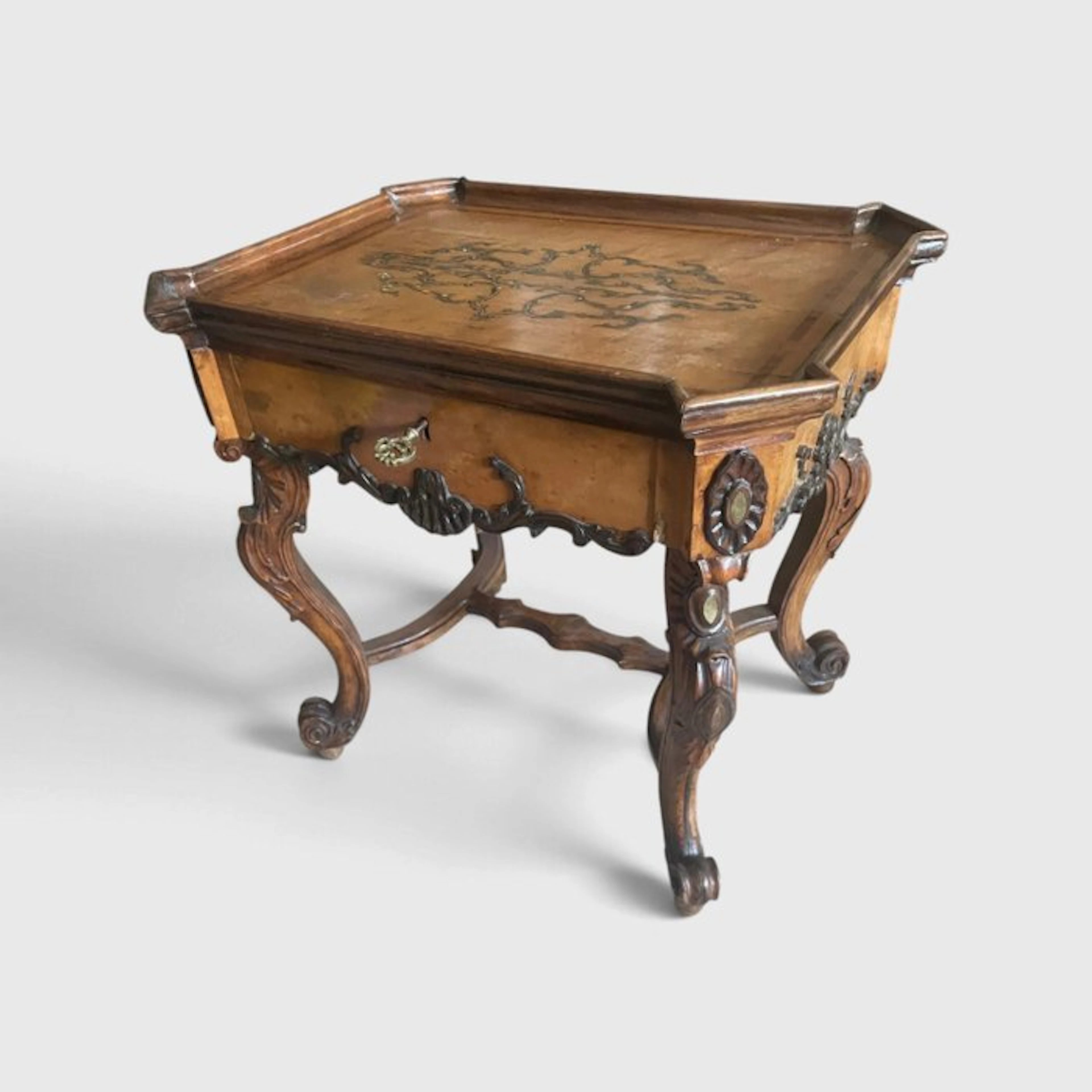 Side table - Rare Burl Wood Center Table with Inlays in...