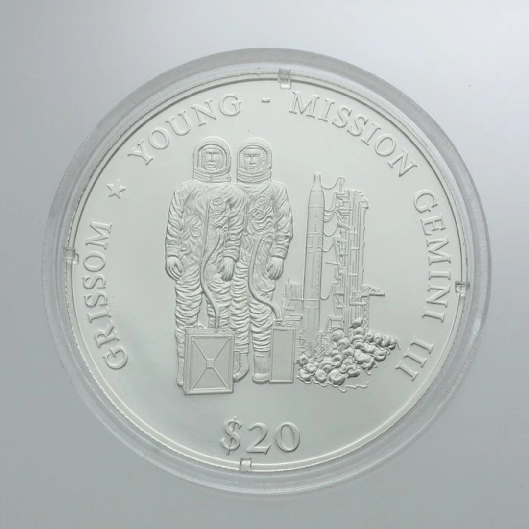 Liberia. 20 Dollars 2001, Mission Gemini III Argent Proof (No reserve price)