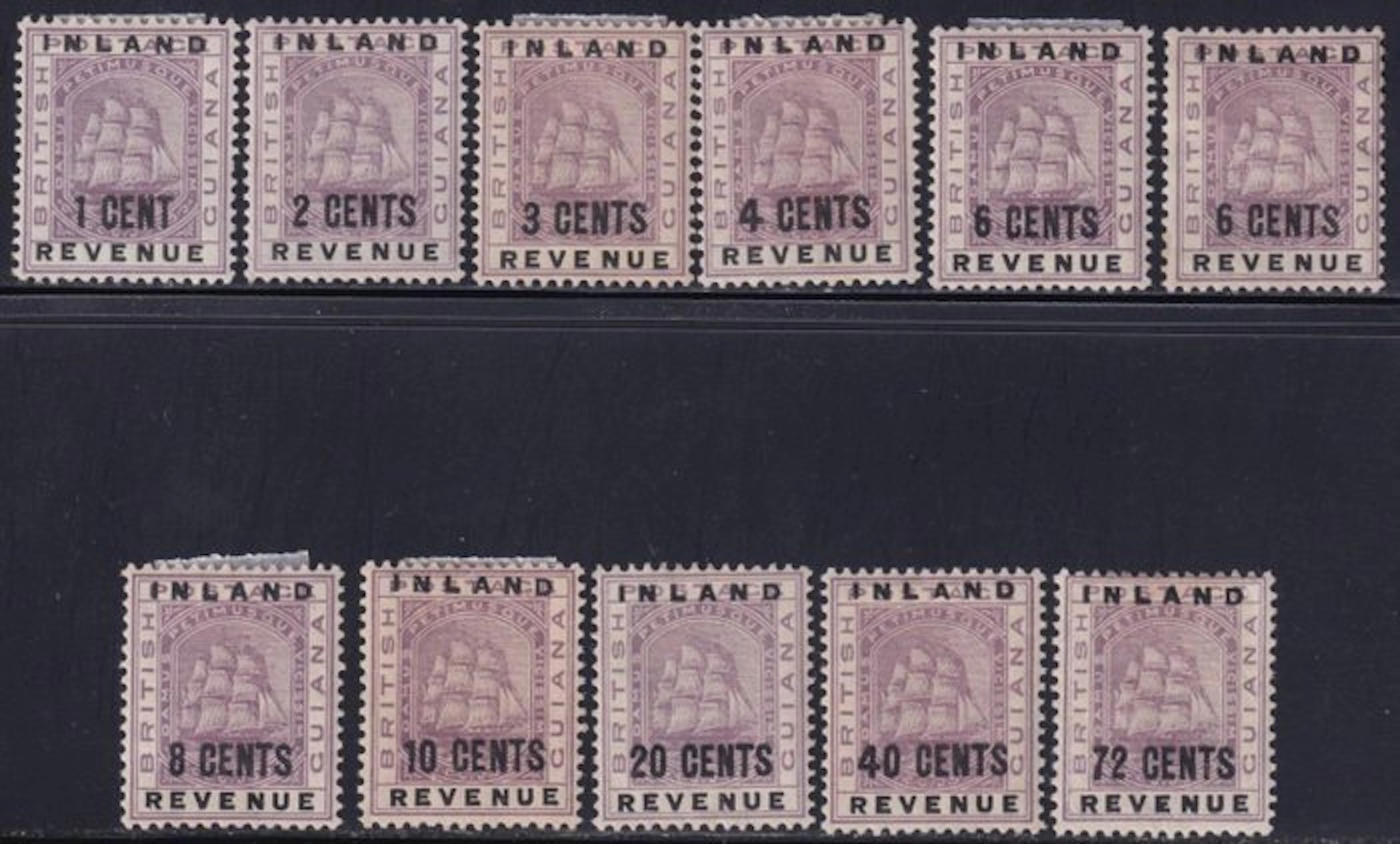 Guyana 1888/89 - Fiscal stamps with Inland Revenue...