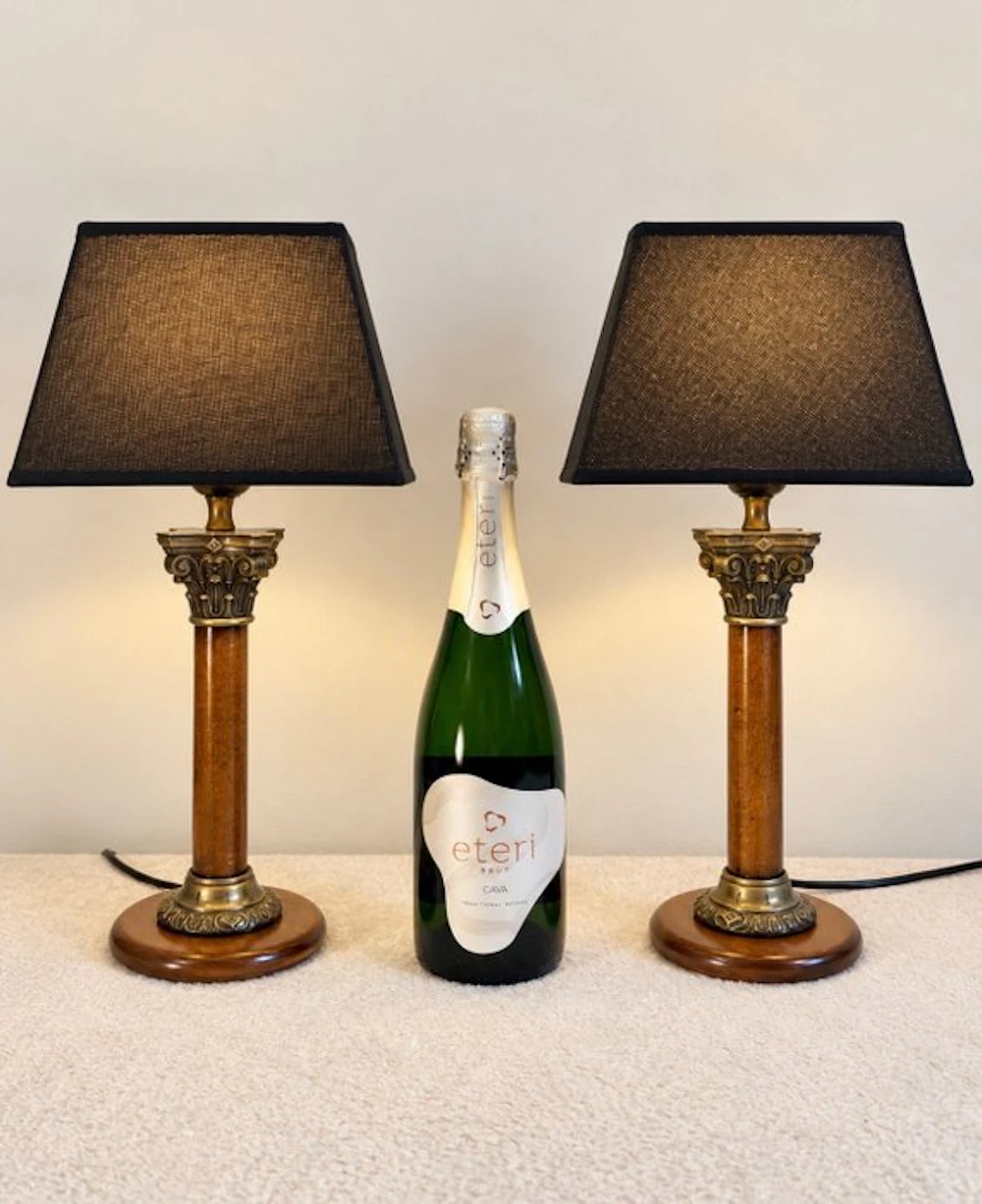 Table lamp (2) - Empire Set - Brass, Steel, Wood, Textile - Set
