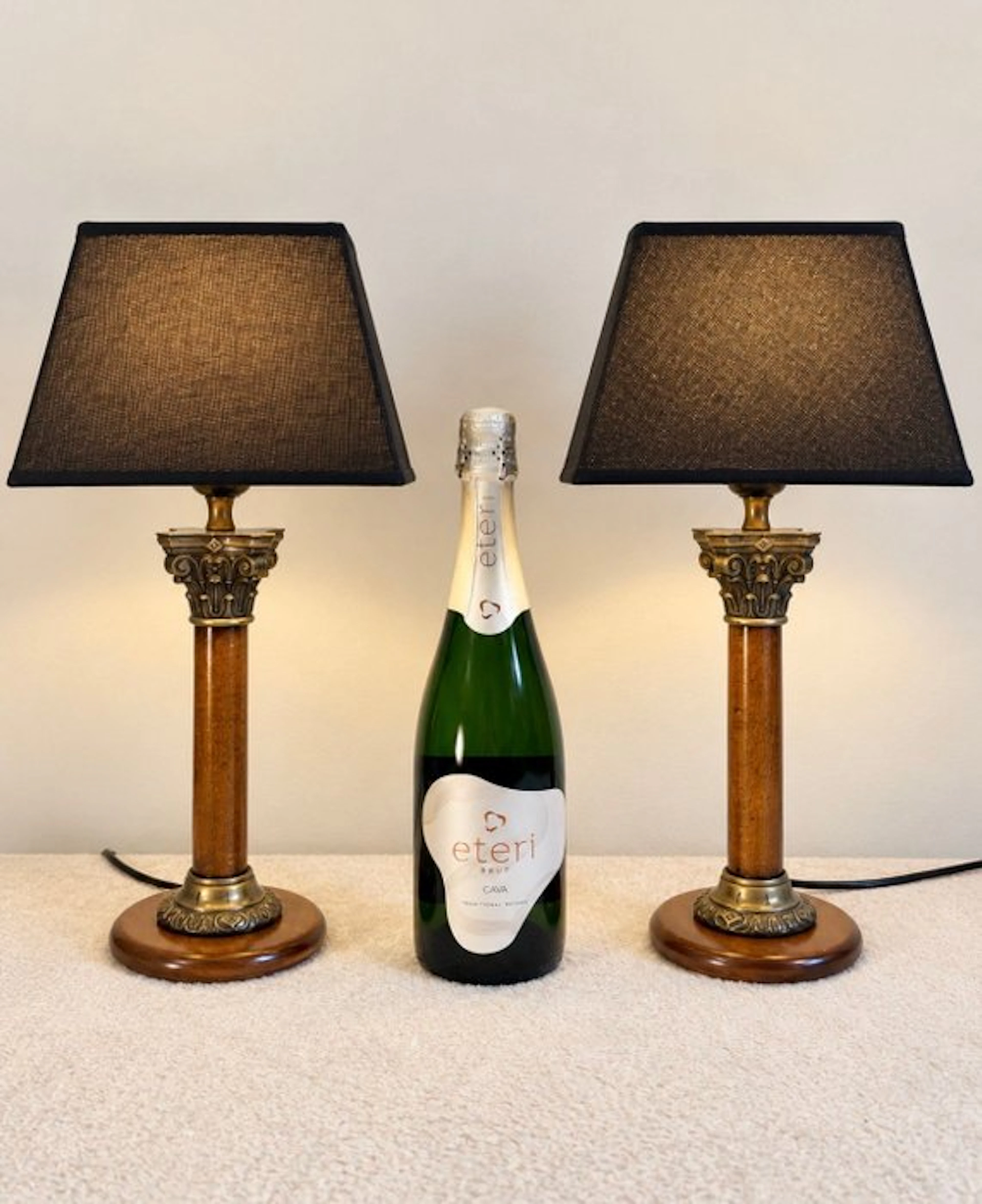 Table lamp (2) - Empire Set - Brass, Steel, Wood, Textile - Set