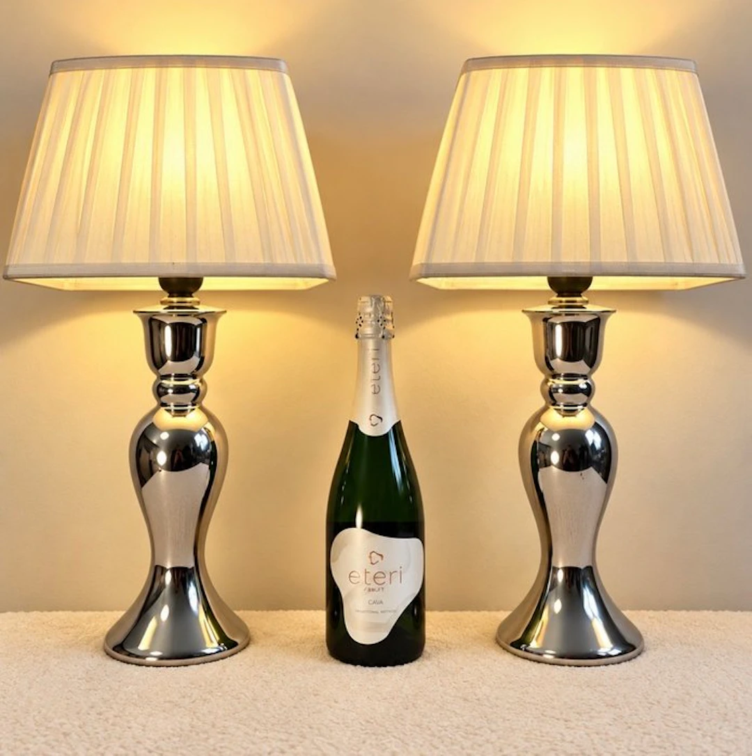Table lamp (2) - Elegance - Chrome, Ceramic, Steel, Textile - Set