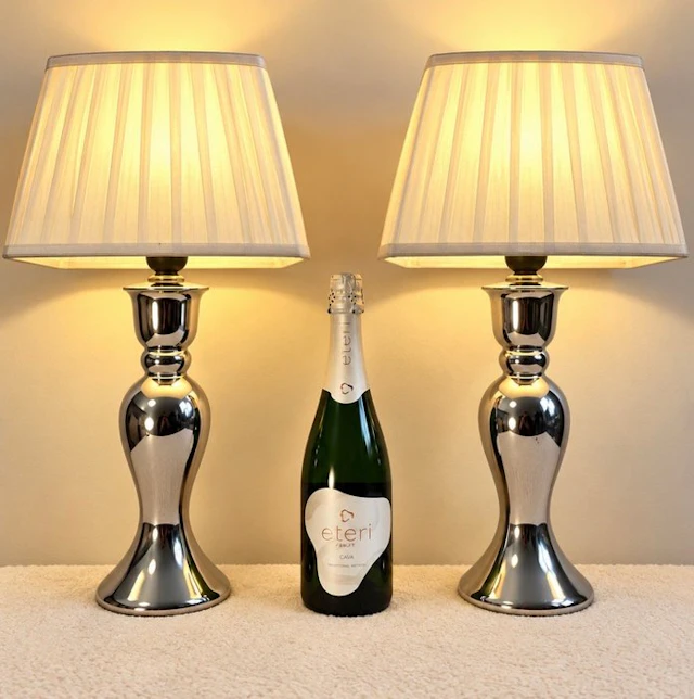 Table lamp (2) - Elegance - Chrome, Ceramic, Steel, Textile - Set