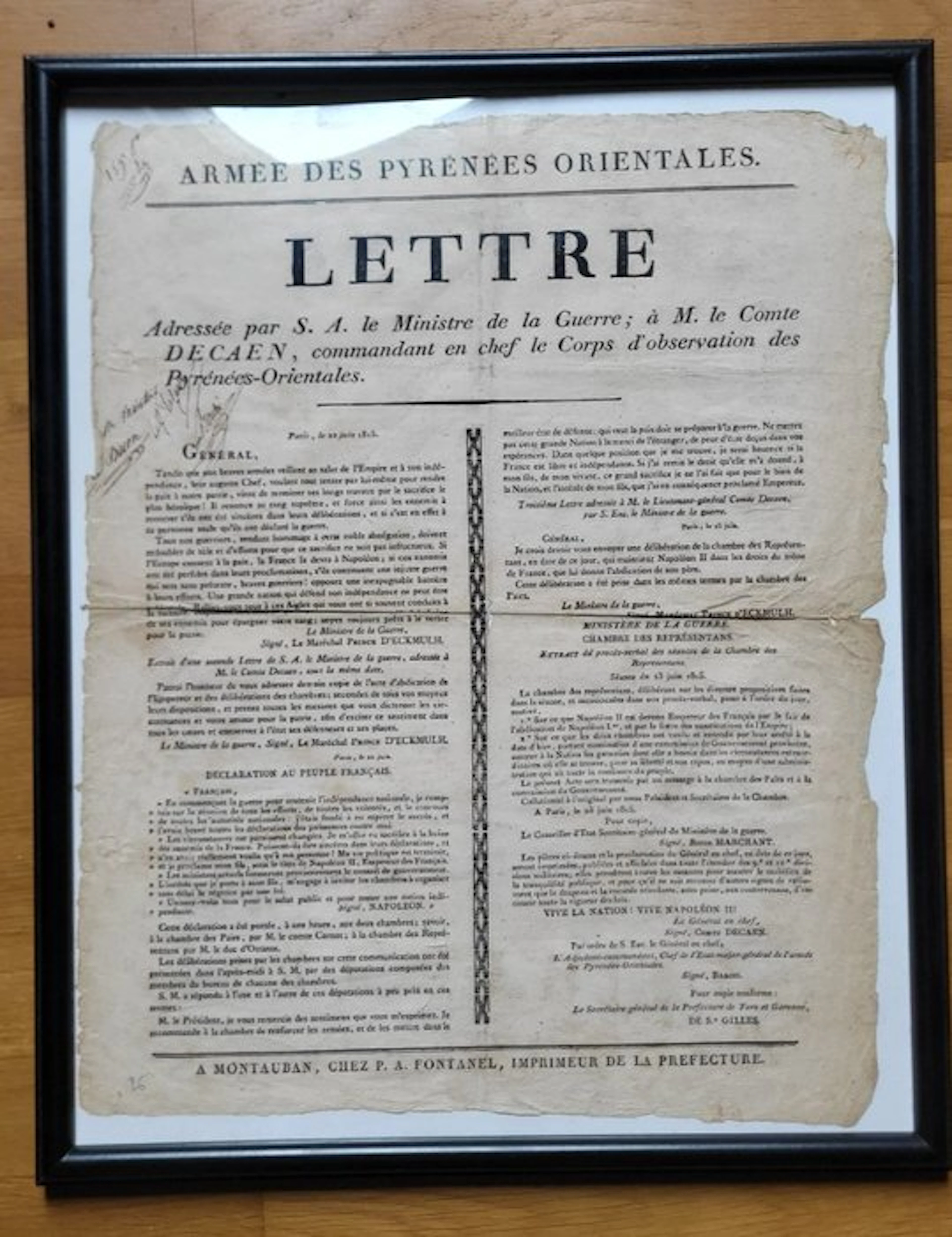 Maréchal Davout, prince d’Eckmühl / Napoléon Ier / Comte Decaen - LETTRE - 1815