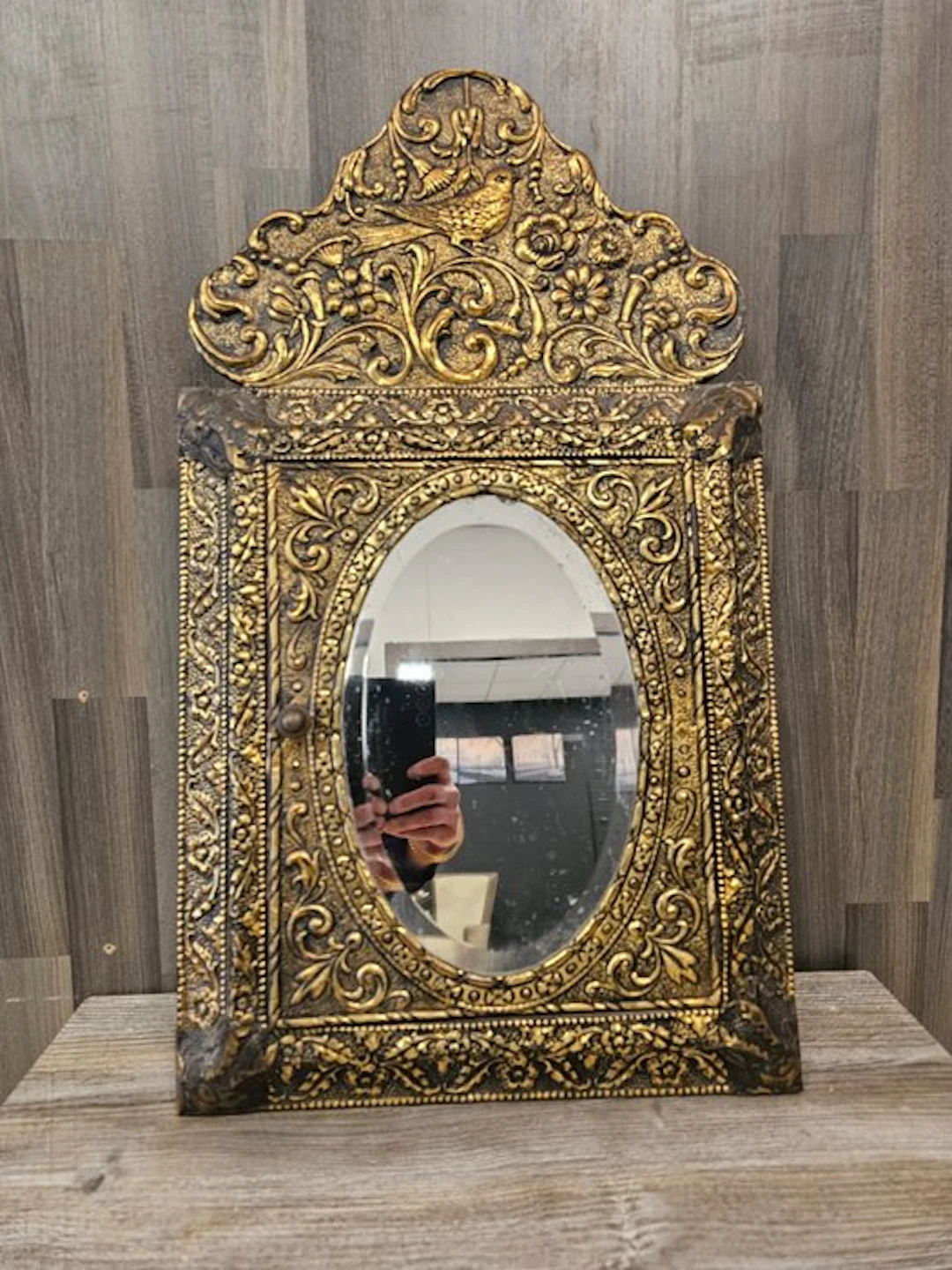 Mirror- Antique French gilded hall mirror cabinet –...