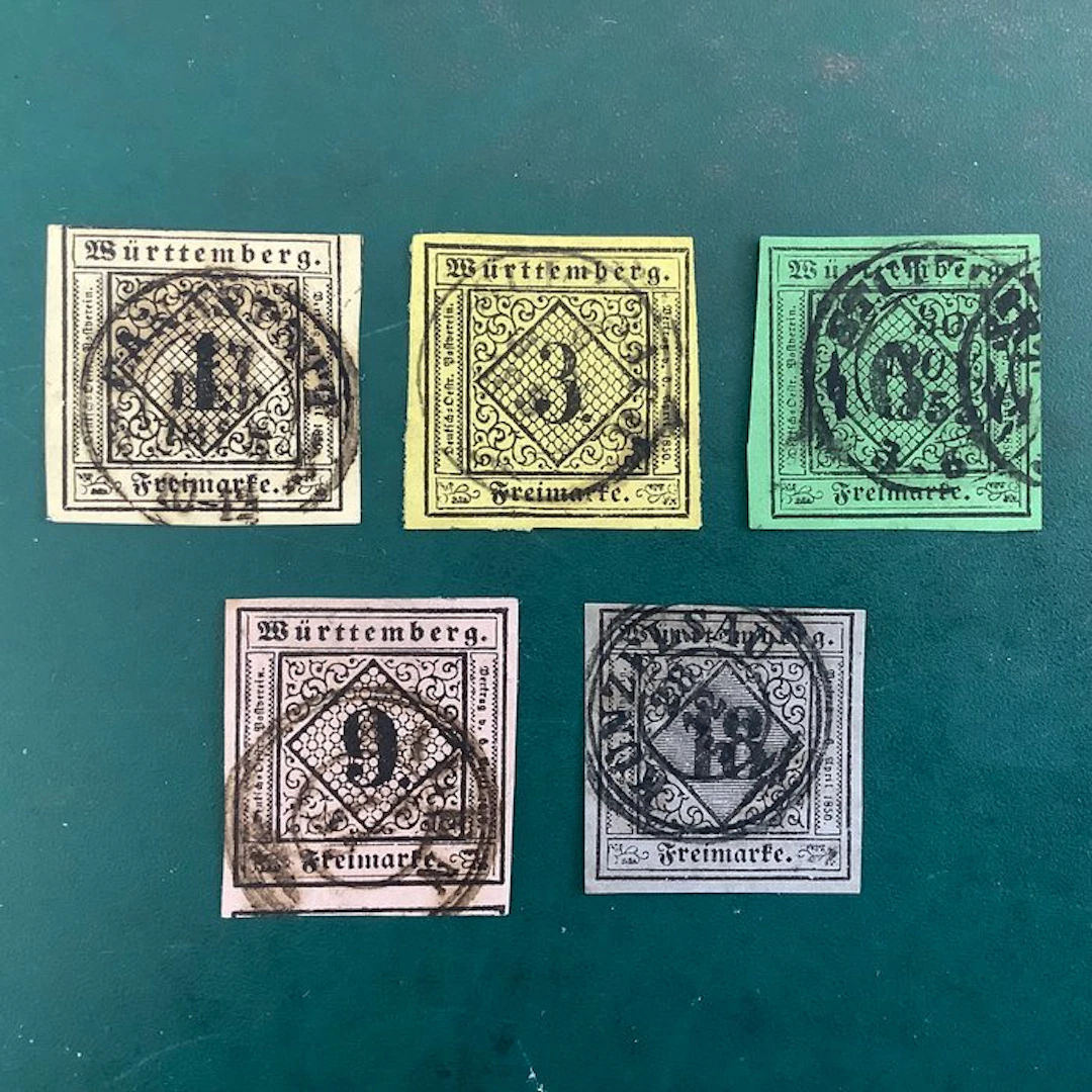 Württemberg 1851 - Complete initial issue with curated copies. - Michel 1/5