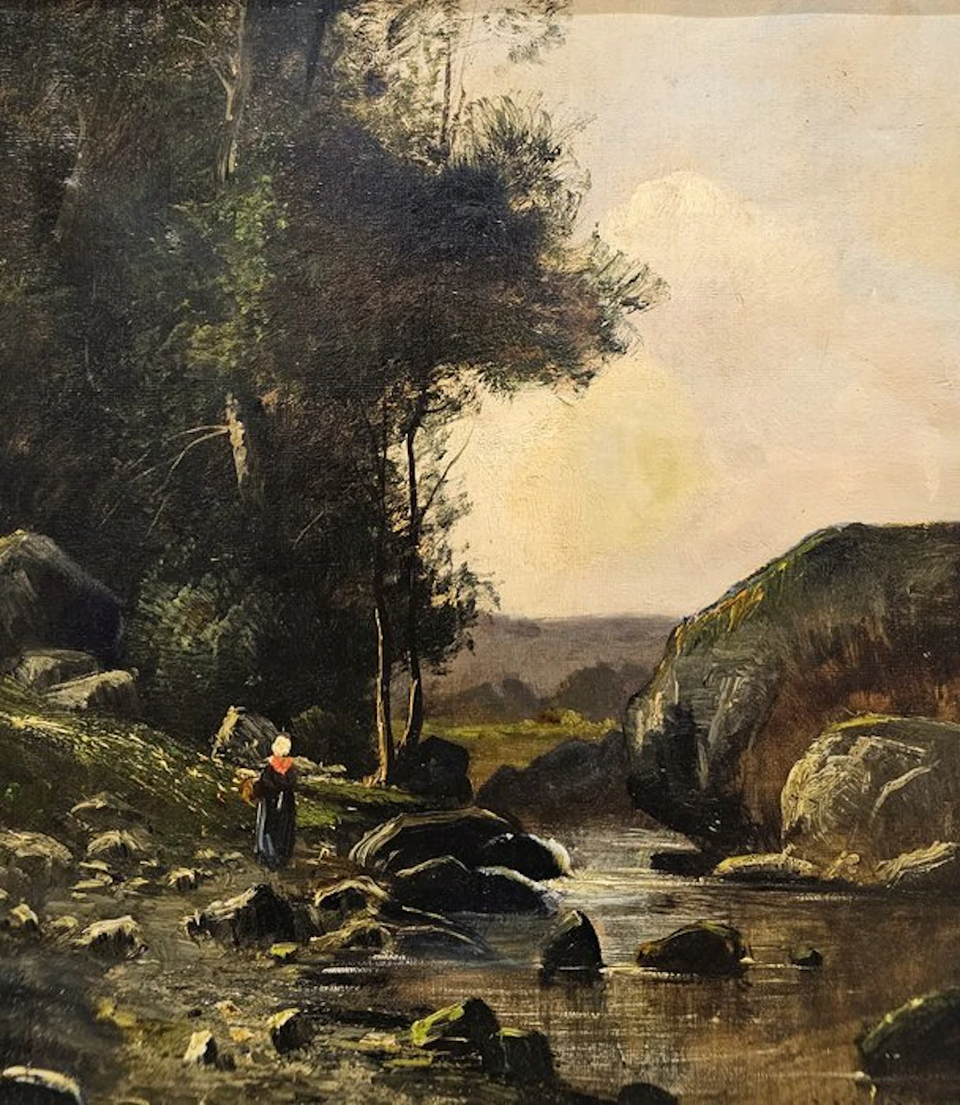 Adolphe Rouargue (1810–1884) – NO RESERVE - Paysage fluvial avec figure