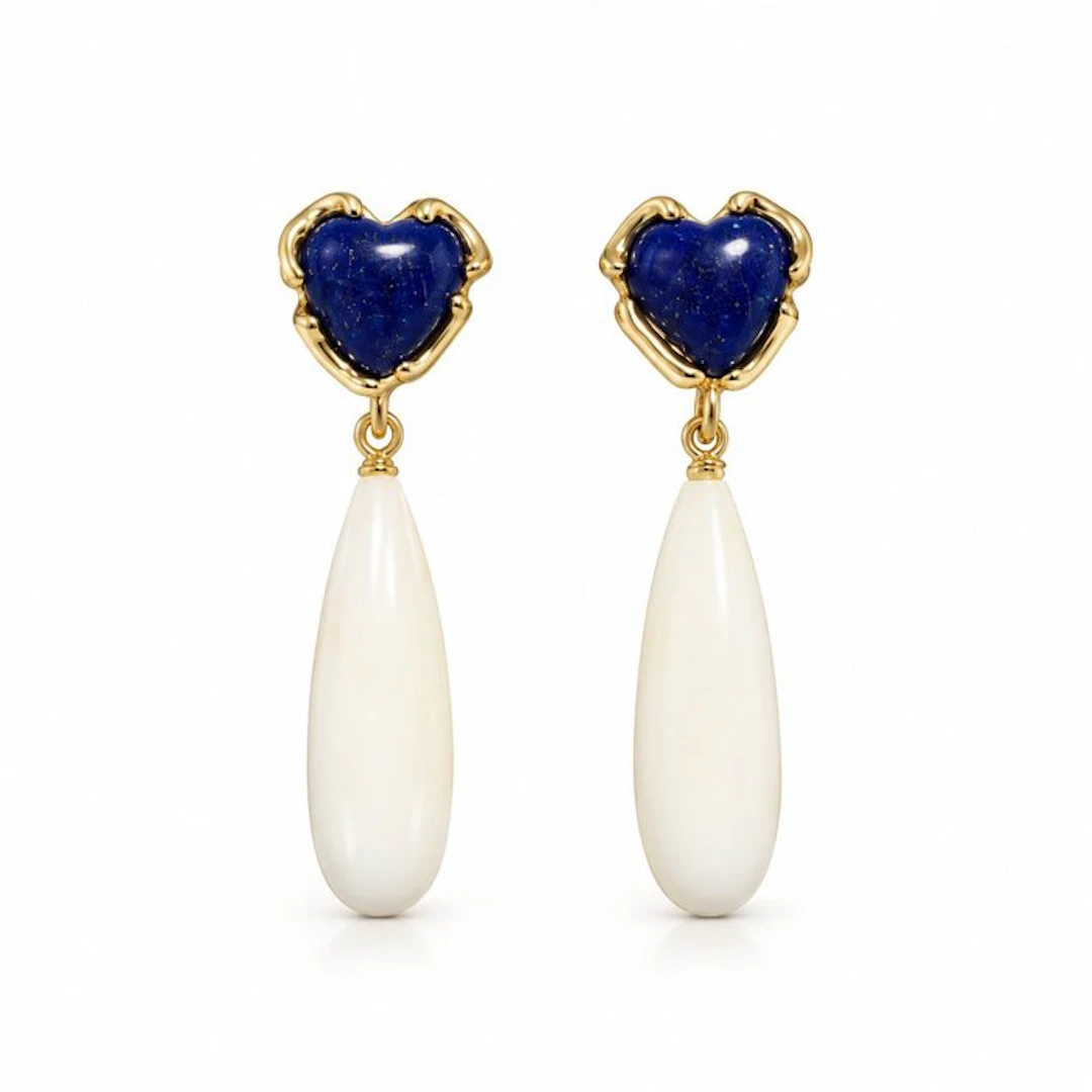 Coral - Silver, Gold-plated - Earrings - lapis lazuli