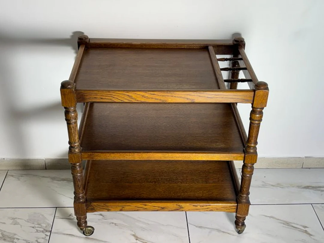 Serving trolley - Rolling bar cart / Vintage oak-stained...