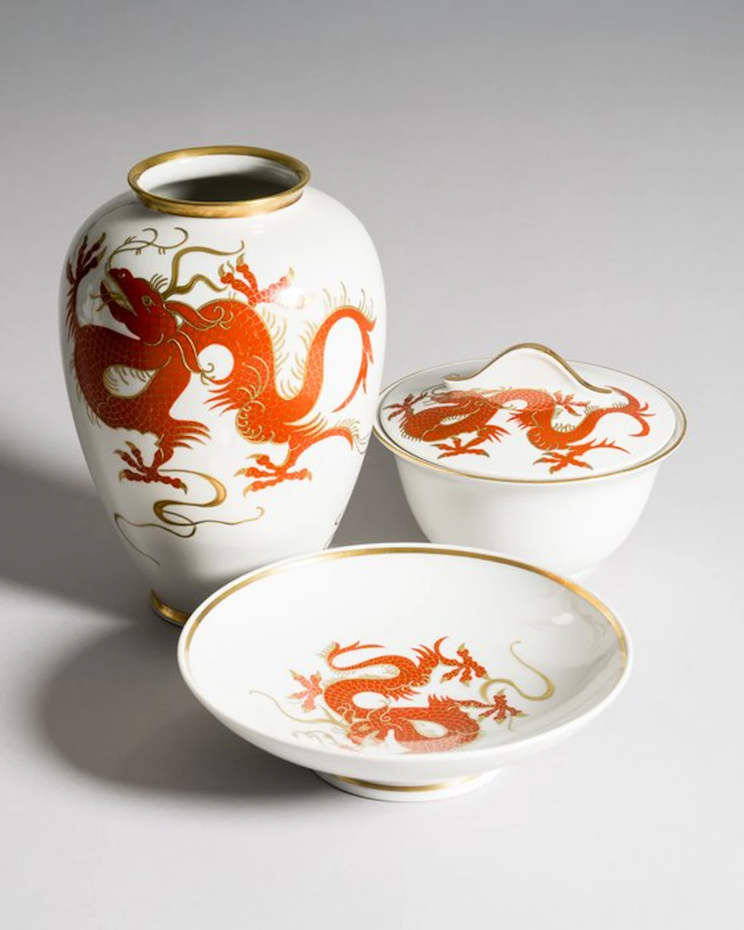 Schaubach Kunst - Ernst Müller & Heinz Schaubach - Vase (3) - Goldene handgemalte Drache - Porzellan
