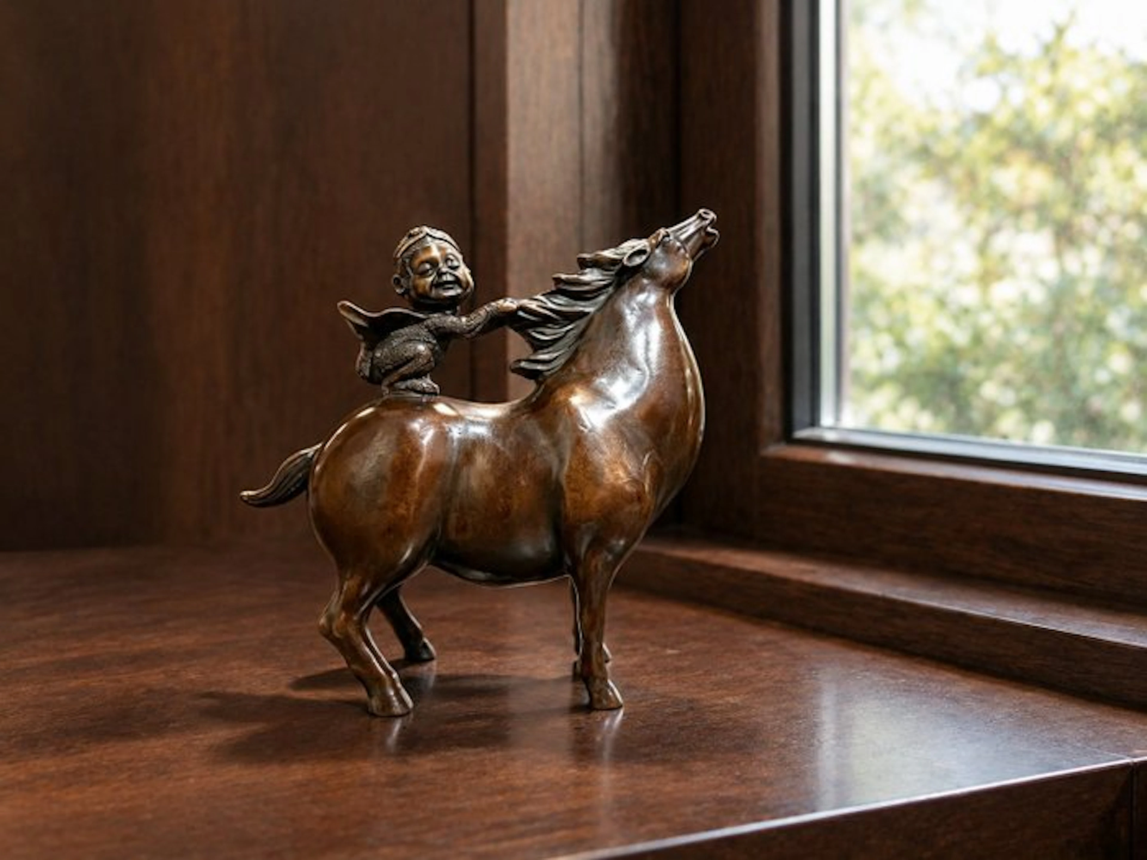 Figurine - Child on Horse - Bronze