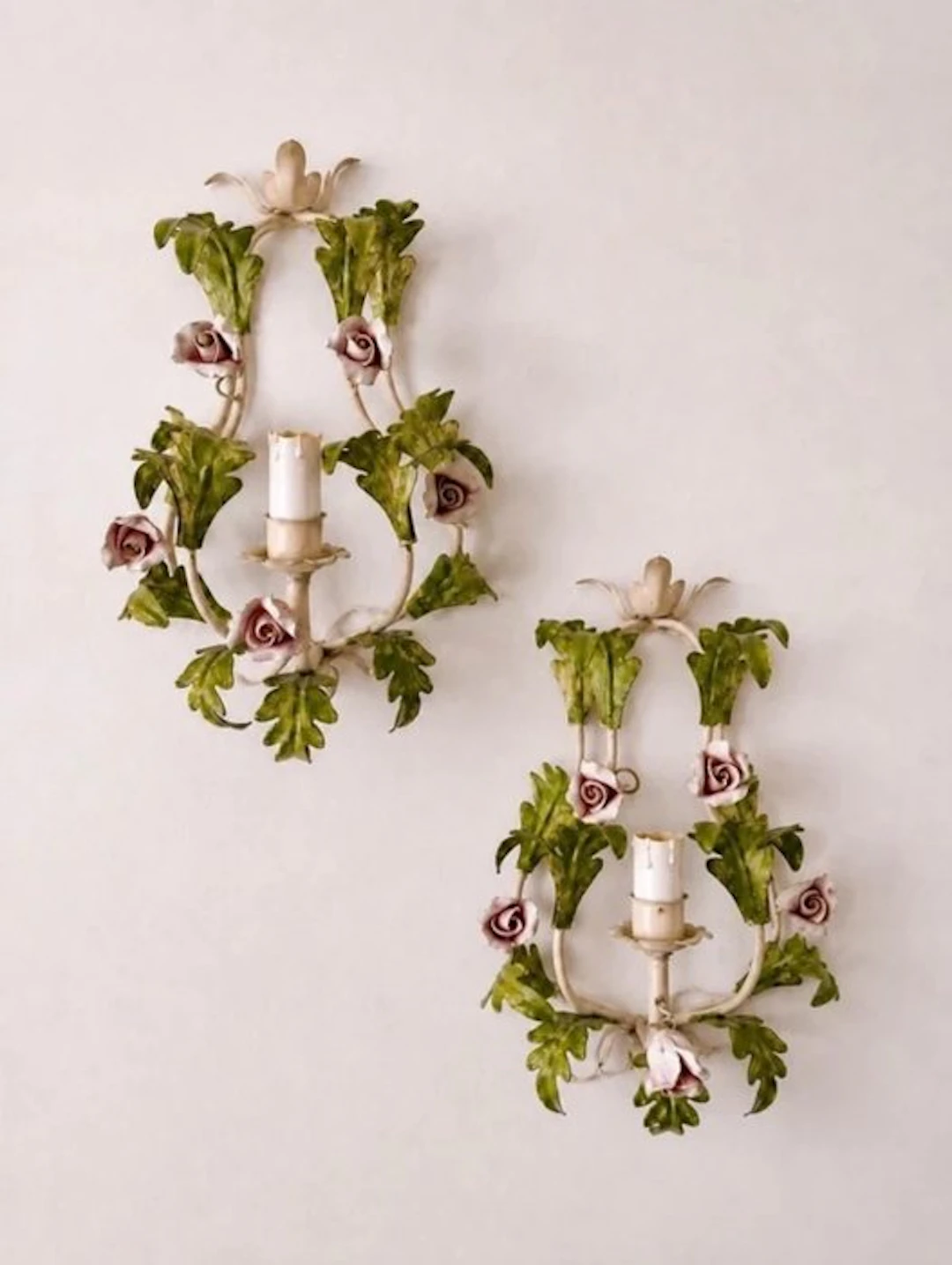 Wall lamp (2) - Metal, Porcelain - Florentine wall lamps