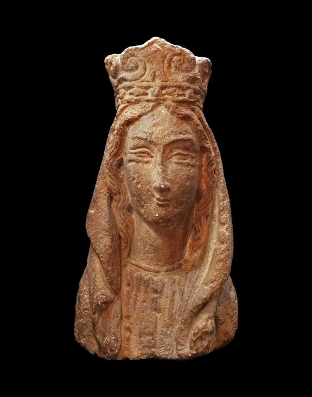 Medieval - Gothic sculpture in limestone - Crowned Virgin