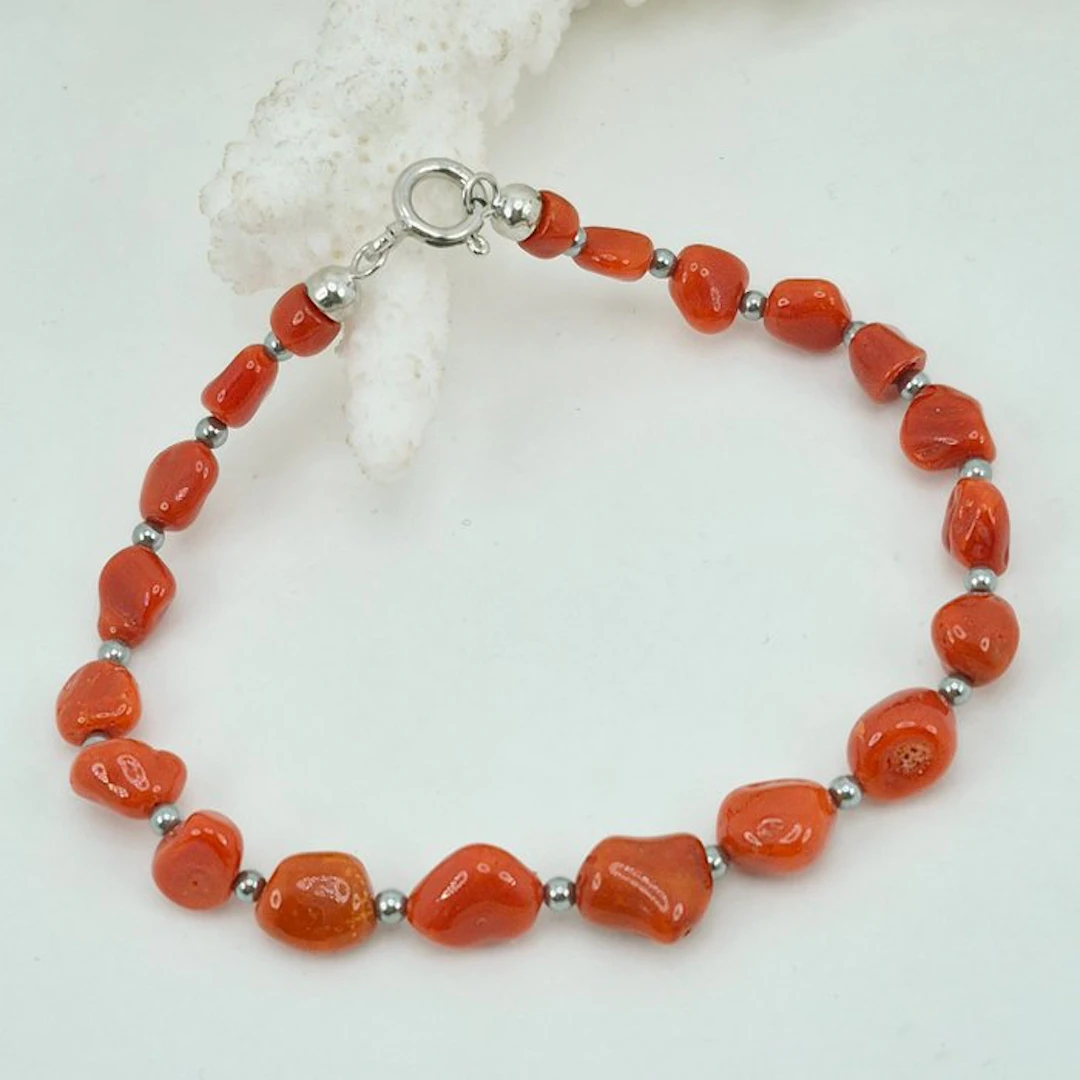 Coral - Silver, No Reserve - Bracelet - CORALLO MEDITERRANEO